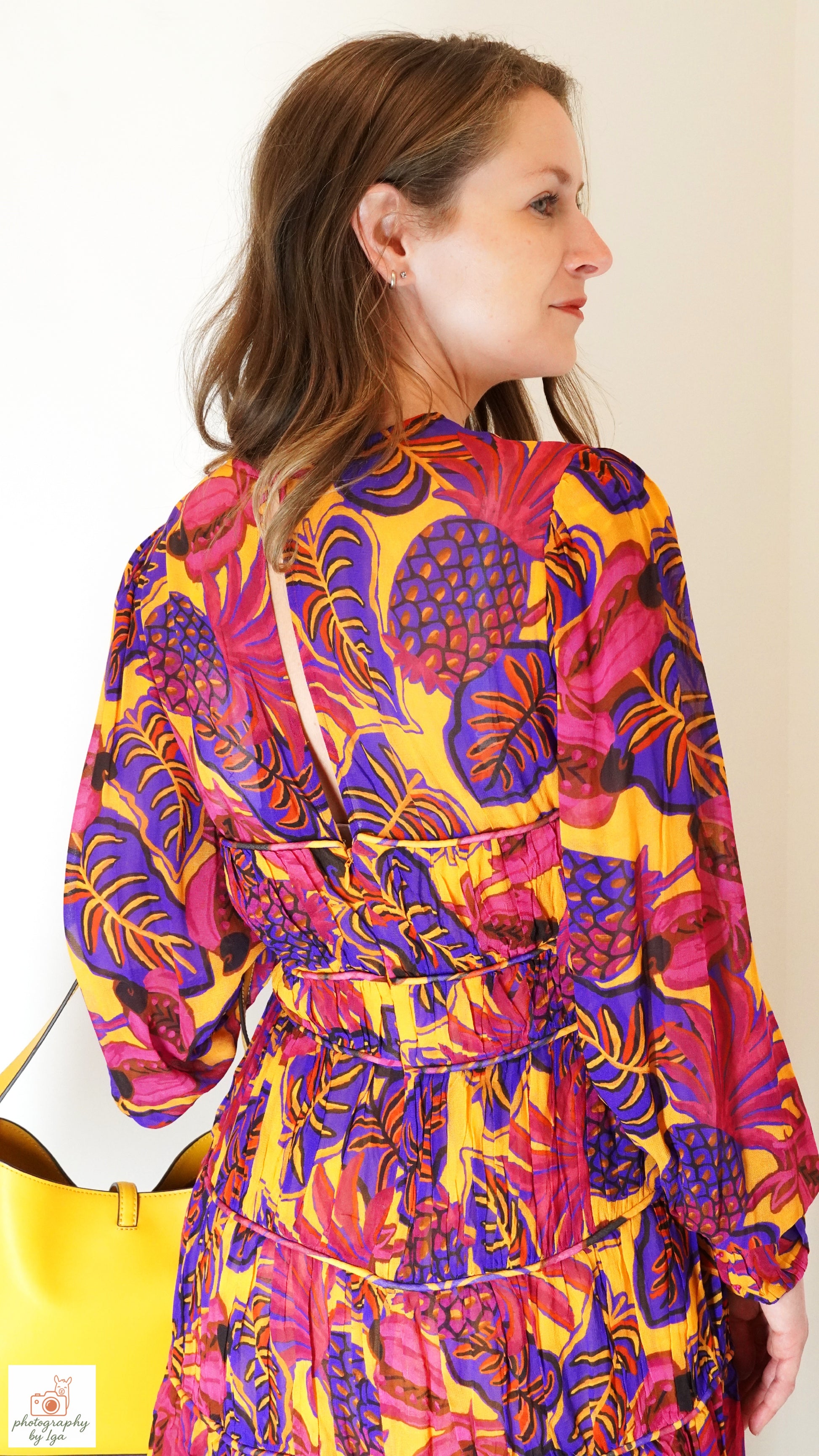 Farm Rio Yellow Fruit Dream Long Sleeve Mini Dress