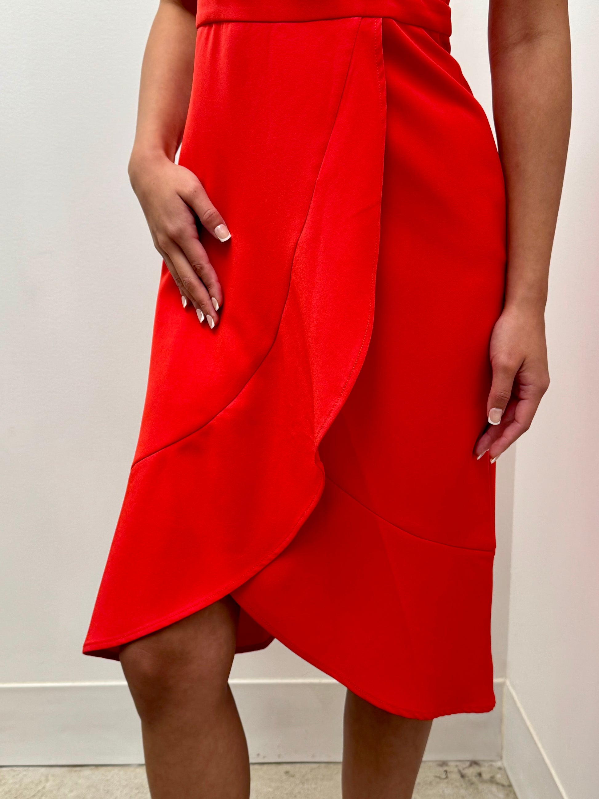 Bardot Bella Tulip Hem Dress in Lava Red
