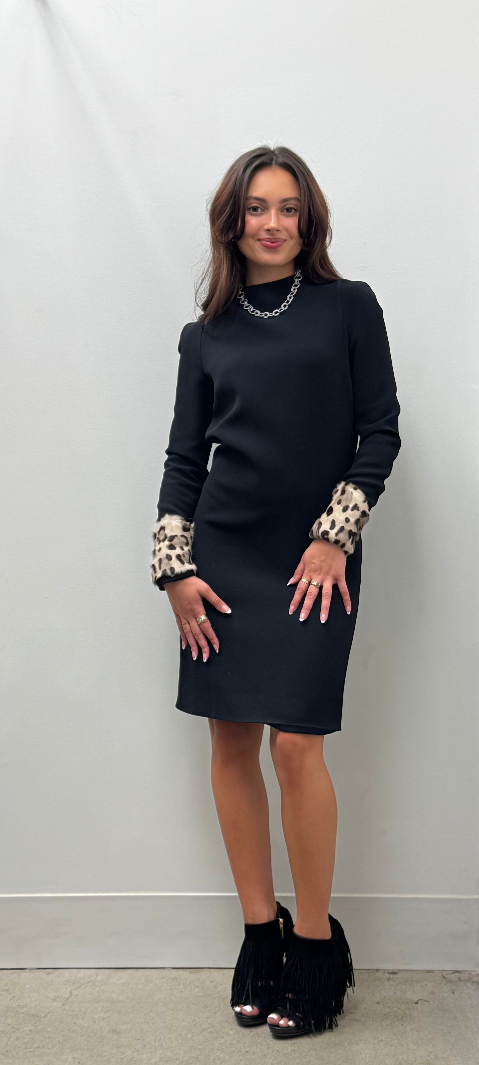 Tom Ford Leopard Print Calf‑Hair Cuff Dress