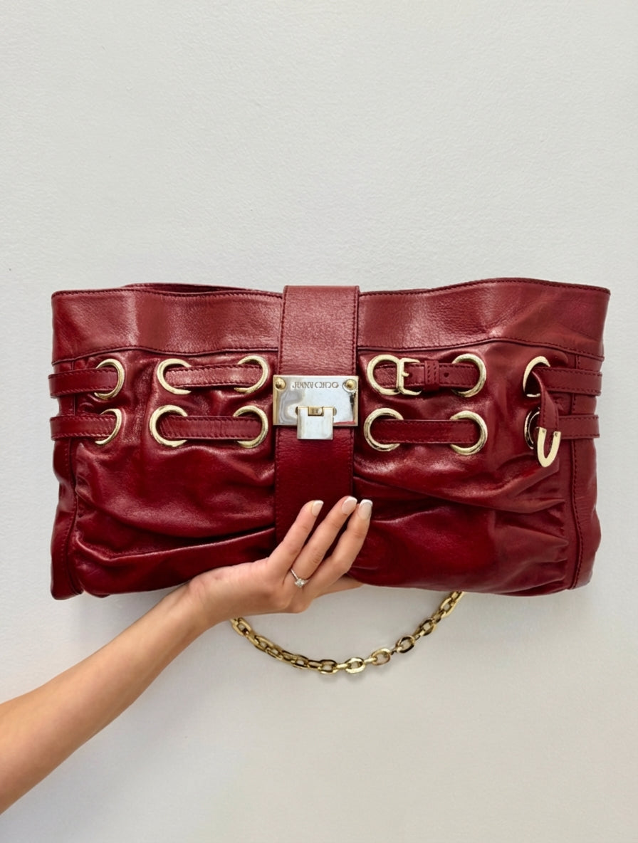 Jimmy Choo Rio Ramona Oversize Chain Clutch in Red Leather