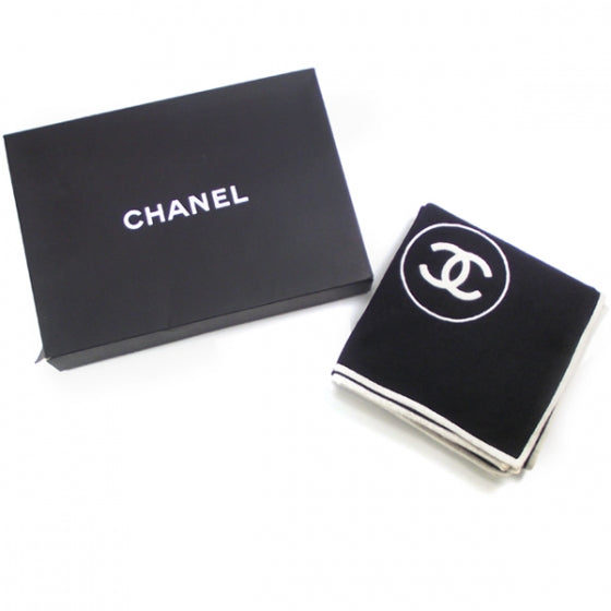 Chanel Black and White Cashmere CC Logo Scarf