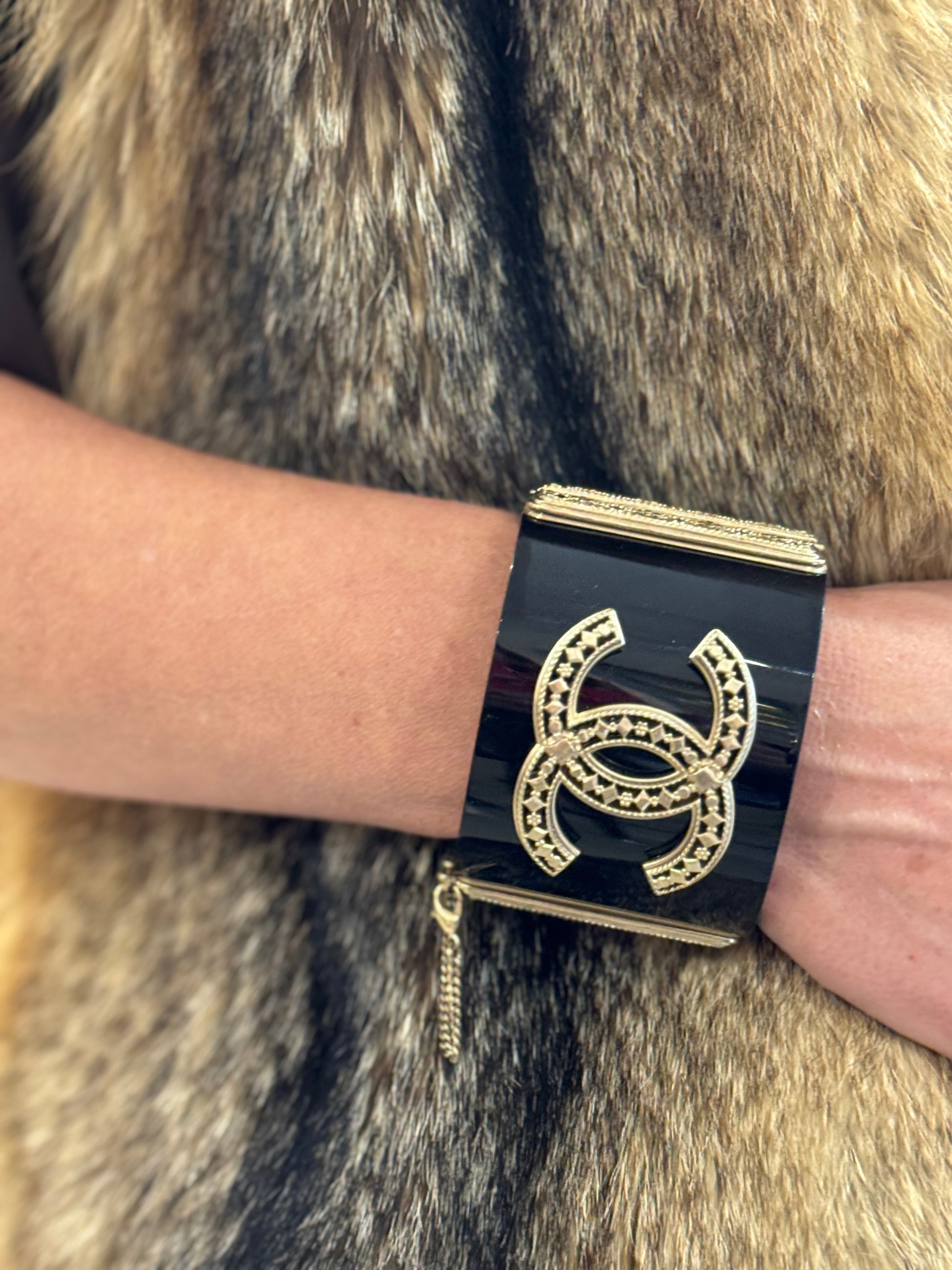 Chanel Gold Plated Resin Hinged Bangle