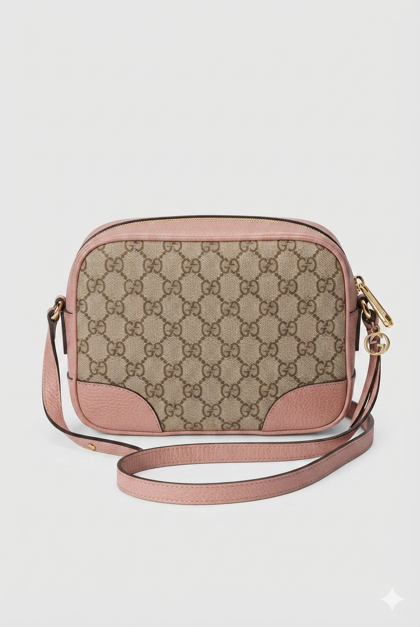 Gucci Bree Mini Messenger Crossbody in Beige GG Canvas & Soft Pink Leather