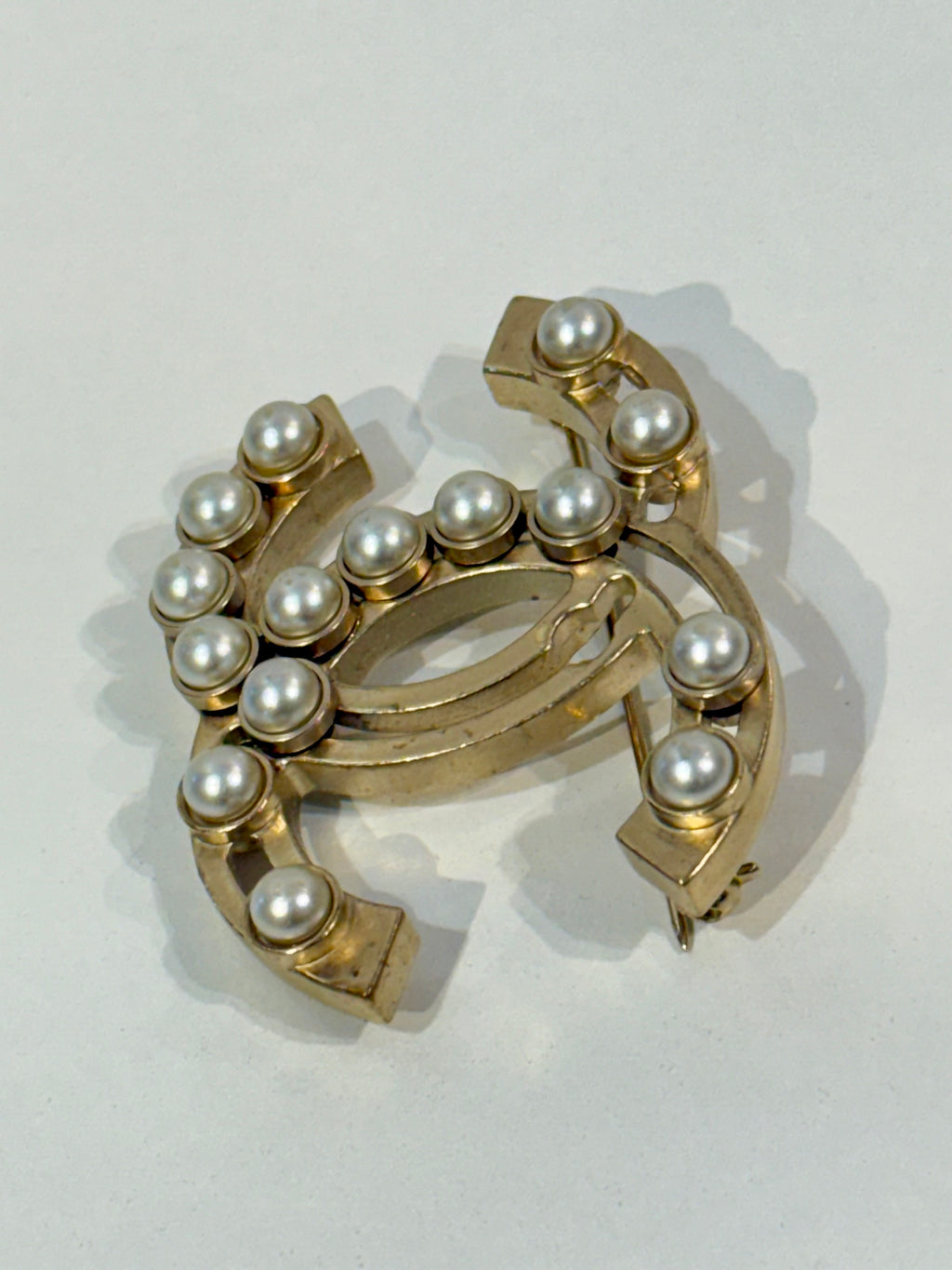 Chanel CC Pearl Brooch in Gold Hardware