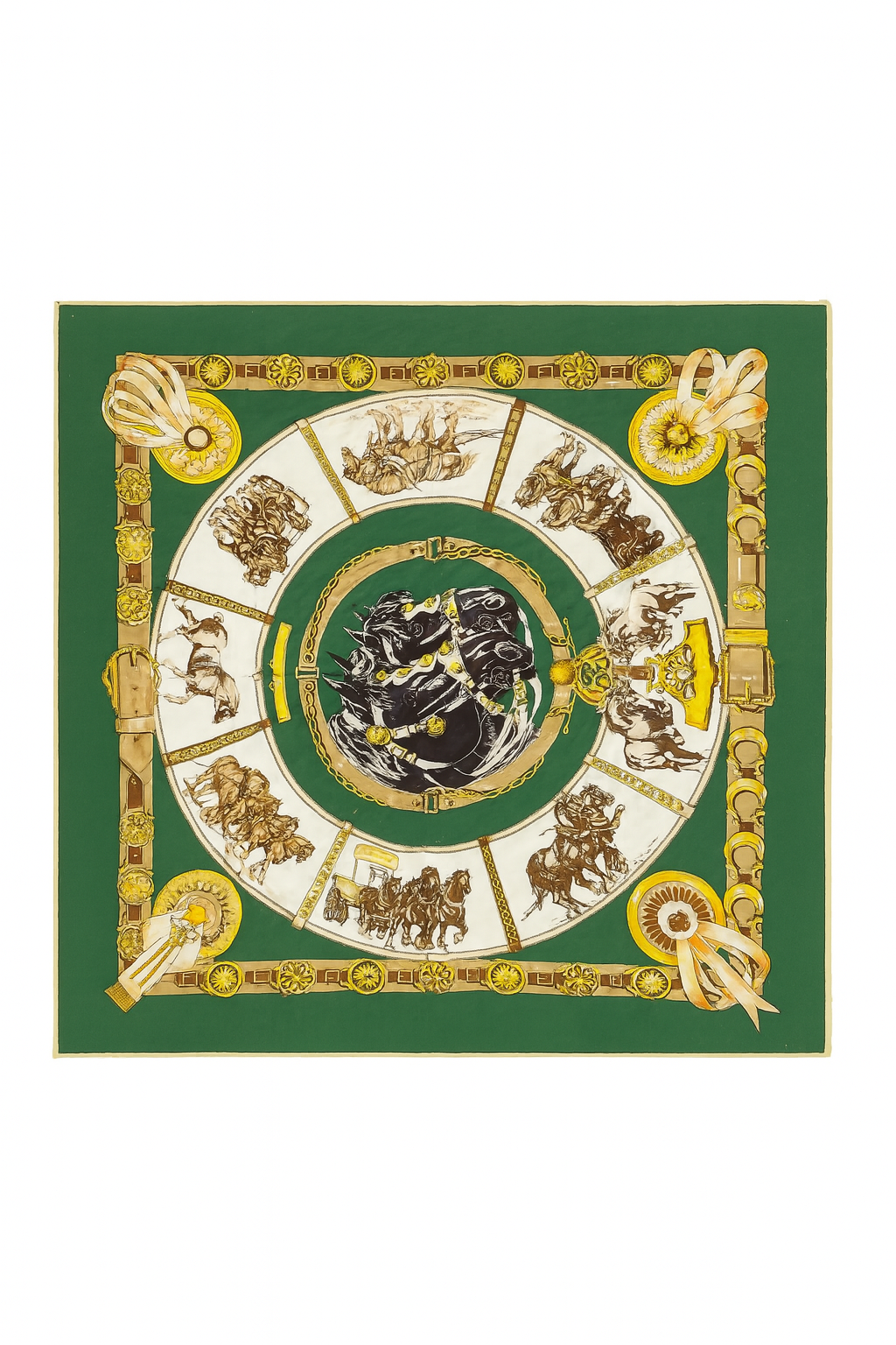 Silk Equestrian Scarf – Green & Gold