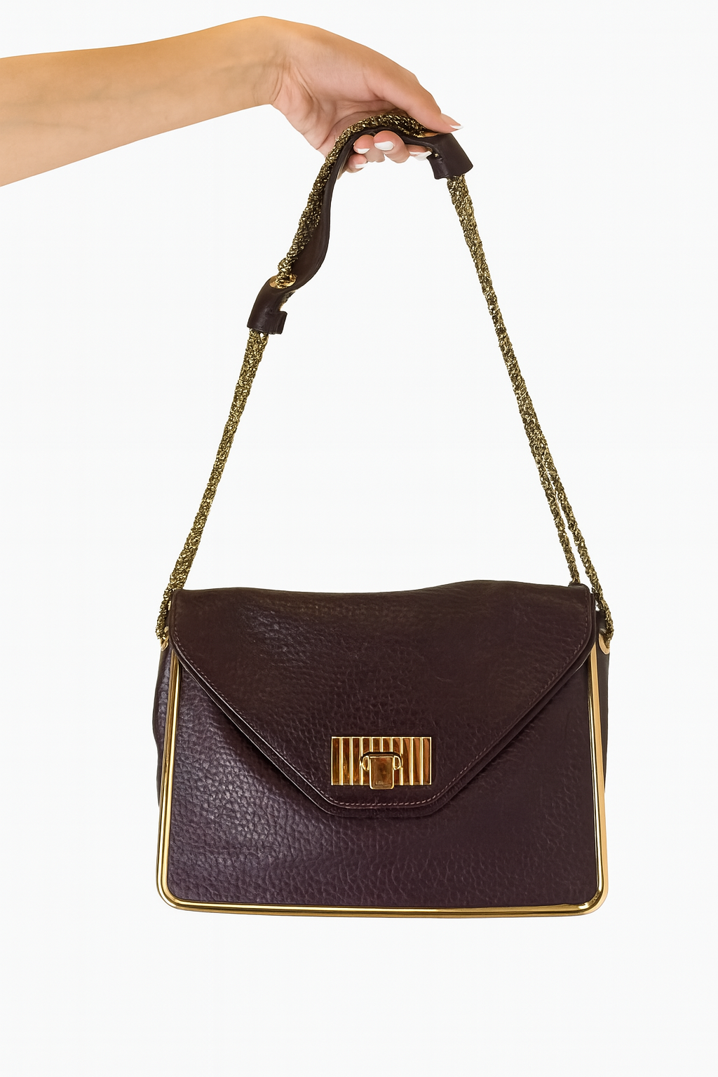 Chloé Burgundy Pebbled Leather Sally Flap Shoulder Bag