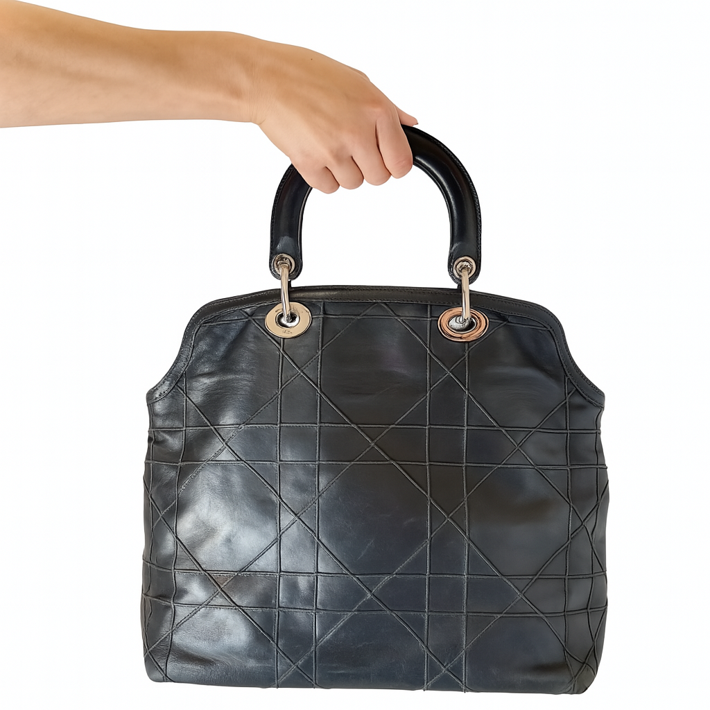 Christian Dior Granville Grey Cannage Leather Tote