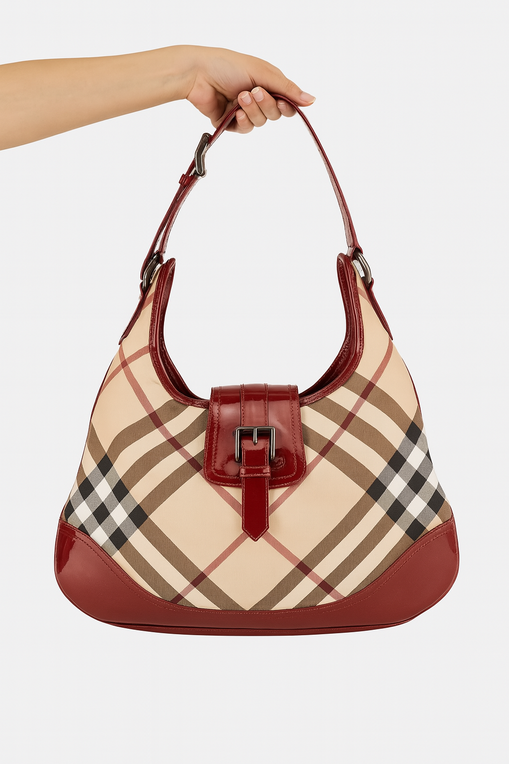 Burberry Burgundy Plaid Shoulder Bag