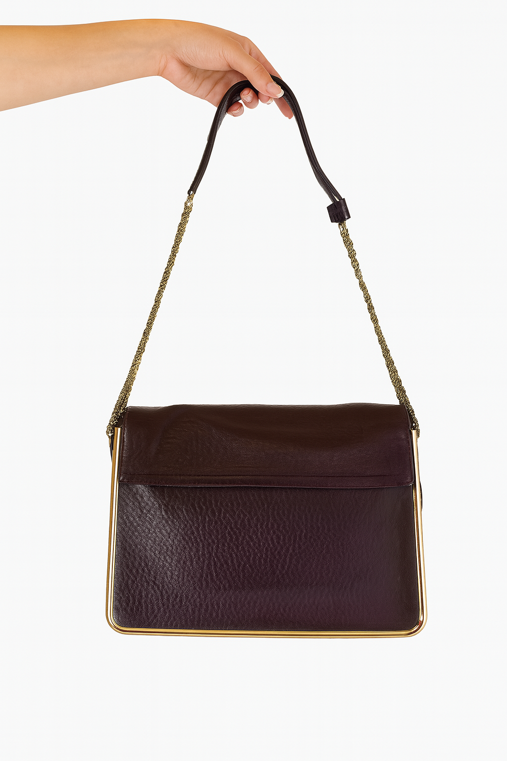 Chloé Burgundy Pebbled Leather Sally Flap Shoulder Bag