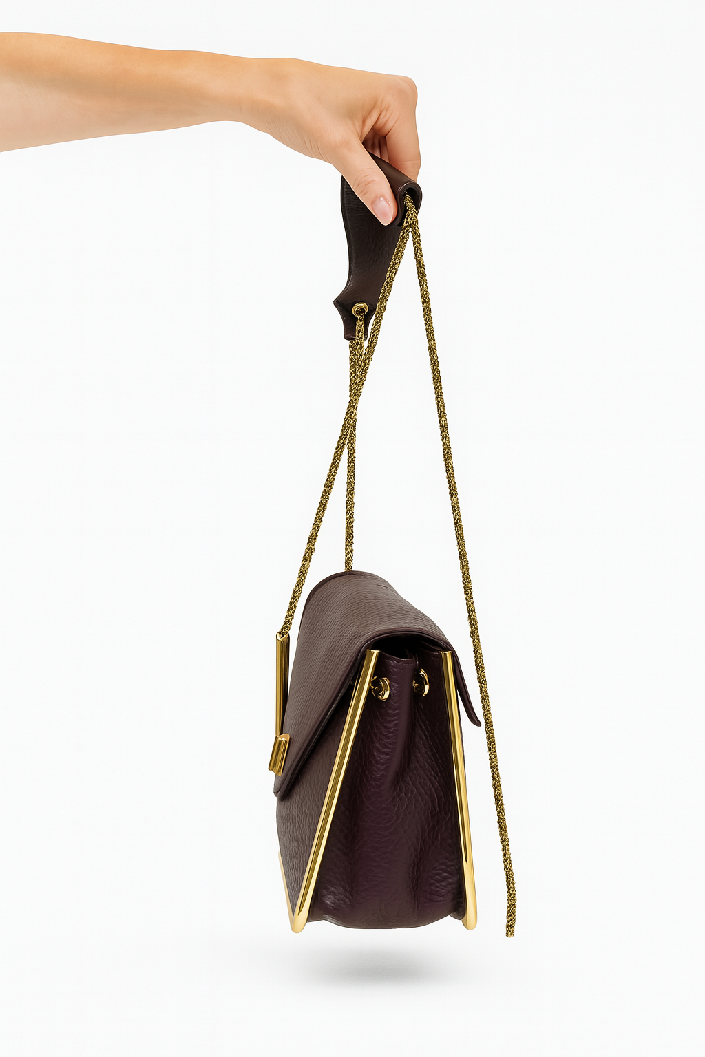 Chloé Burgundy Pebbled Leather Sally Flap Shoulder Bag