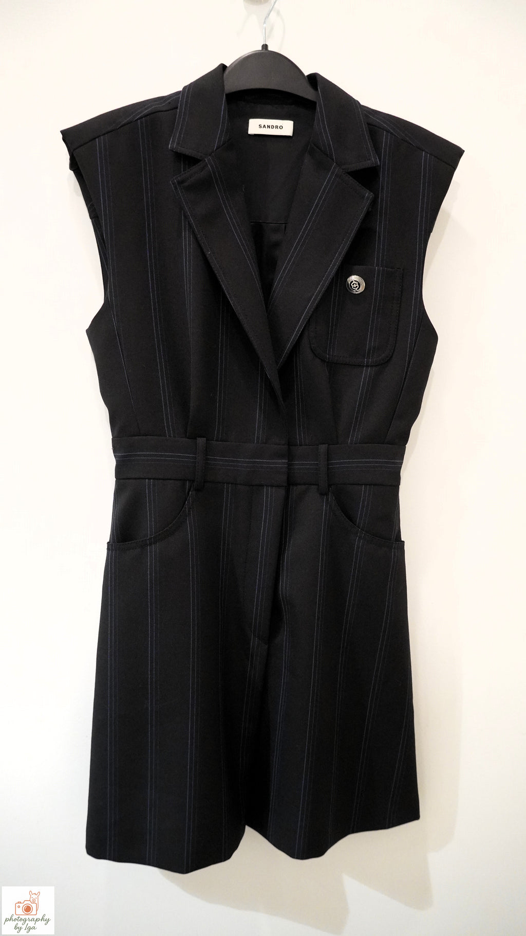 Sandro Noir & Blue Striped Tailored Dress