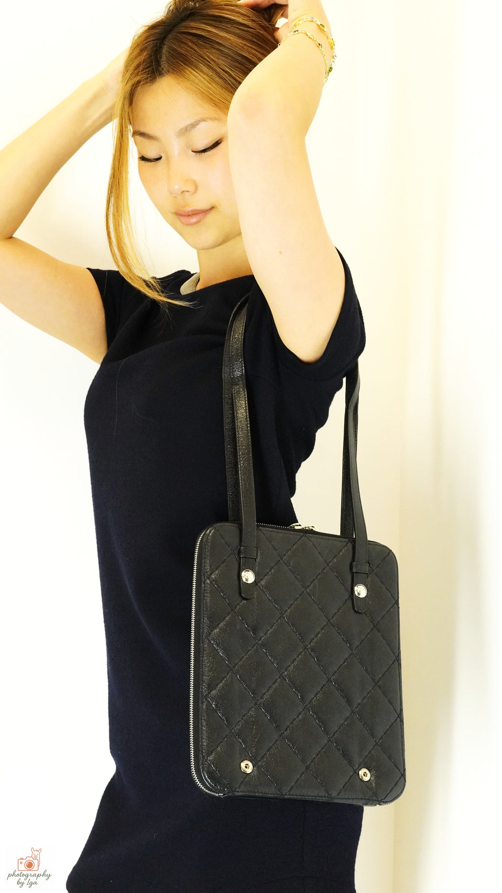 Chanel Black Matelasse Quilted Leather Tablet Case