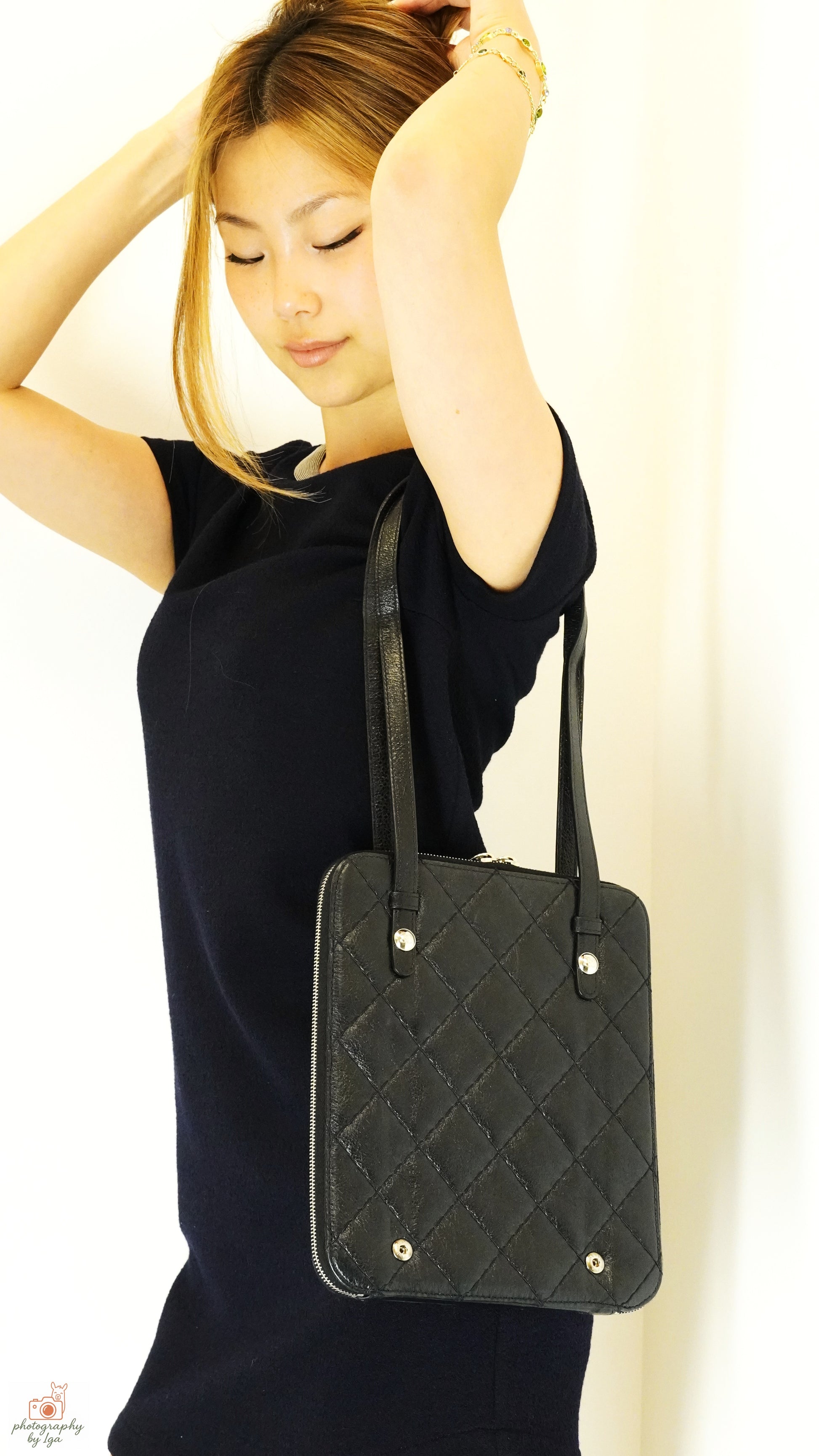 Chanel Black Matelasse Quilted Leather Tablet Case