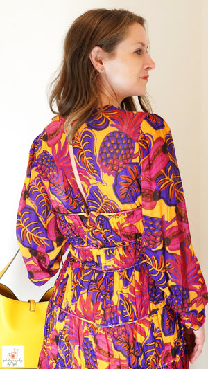 Farm Rio Yellow Fruit Dream Long Sleeve Mini Dress