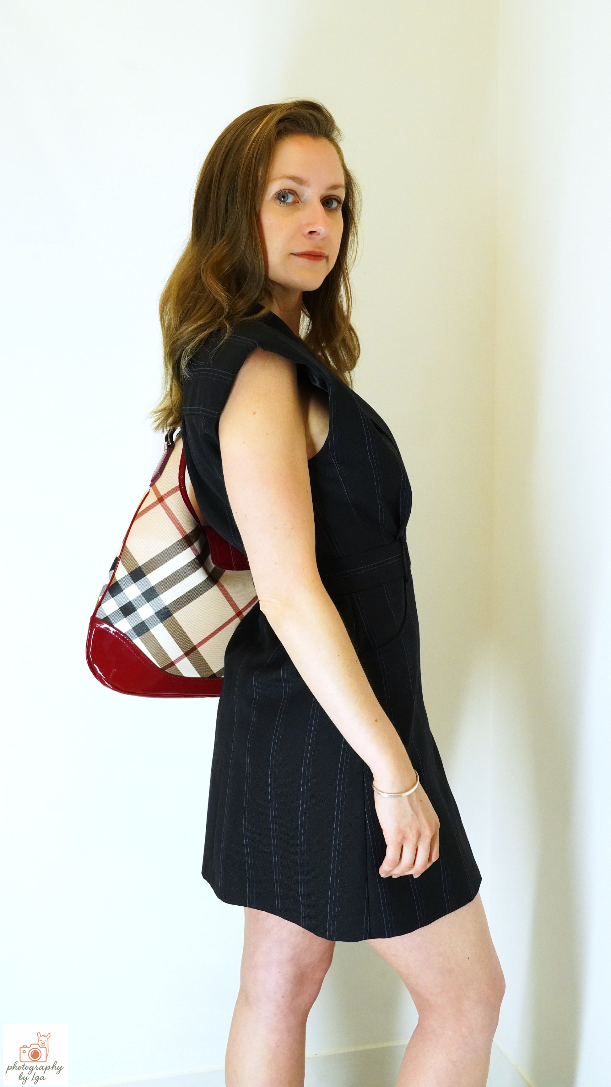 Burberry Burgundy Plaid Shoulder Bag