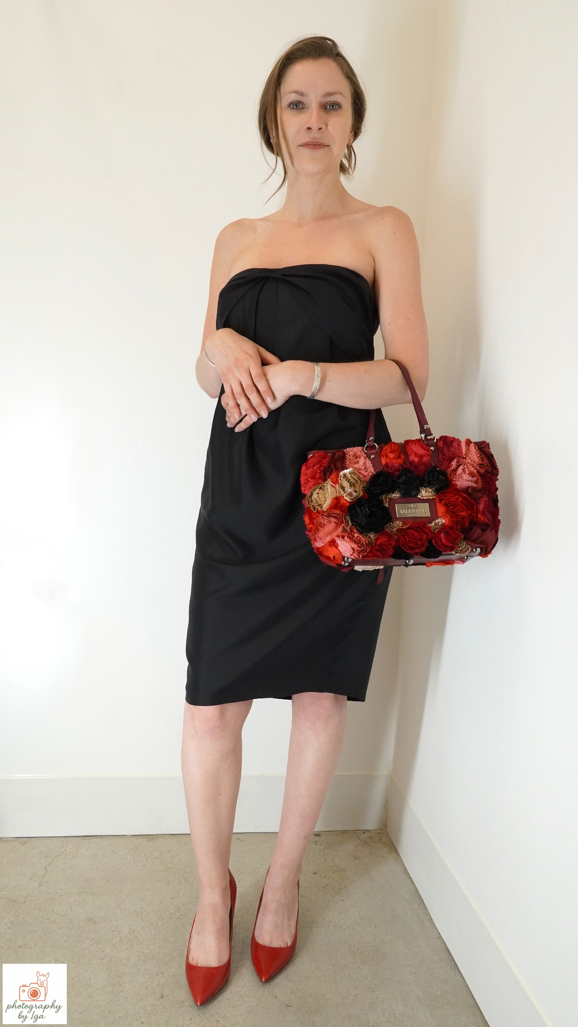 Valentino Garavani Red Silk Rose Tote Bag