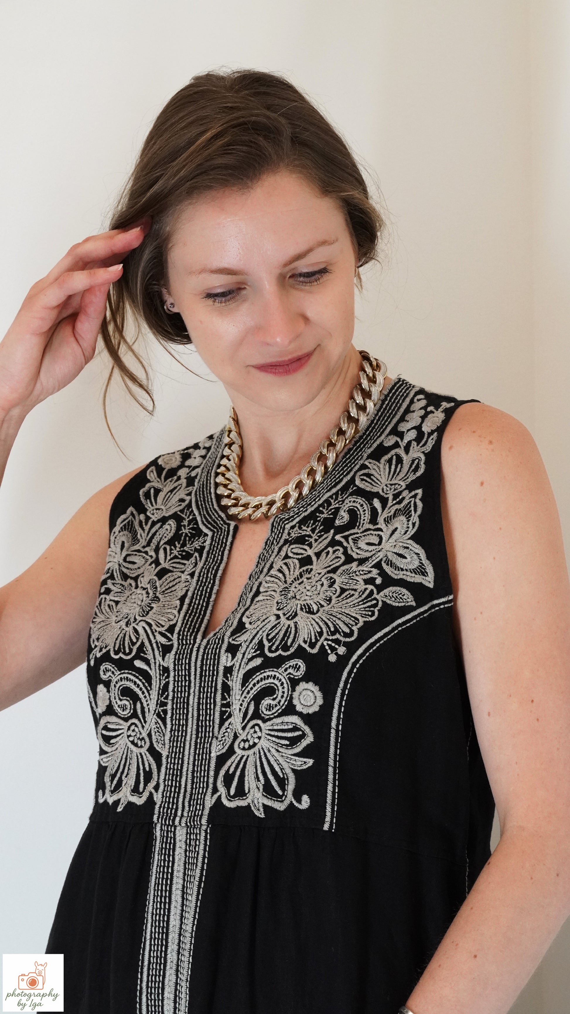 Johnny Was Black Embroidered Linen Tank Dress