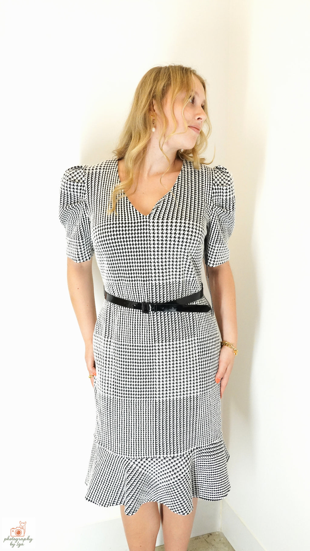 Karl Lagerfeld Paris Knit Tweed Belted Dress