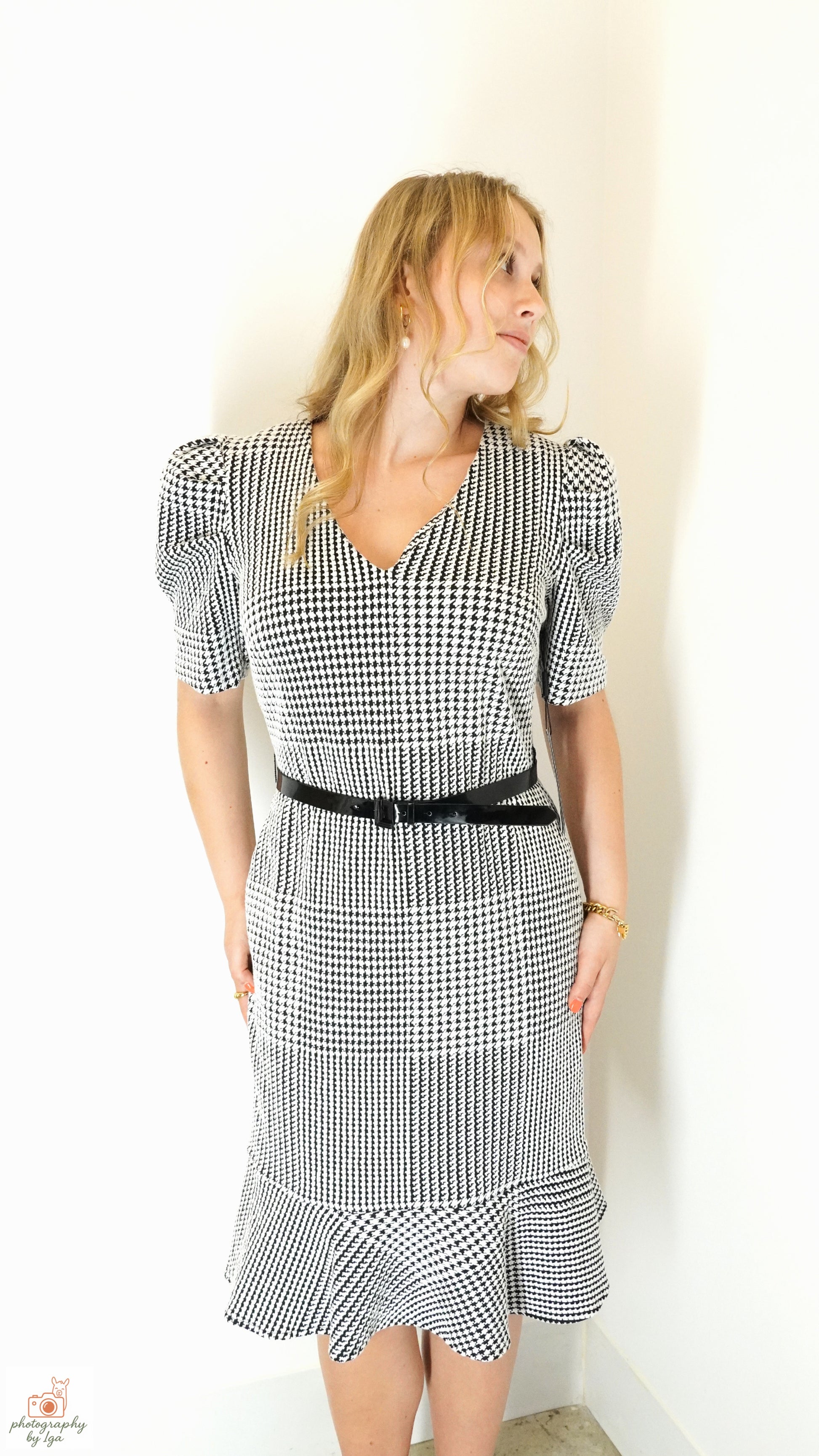 Karl Lagerfeld Paris Knit Tweed Belted Dress