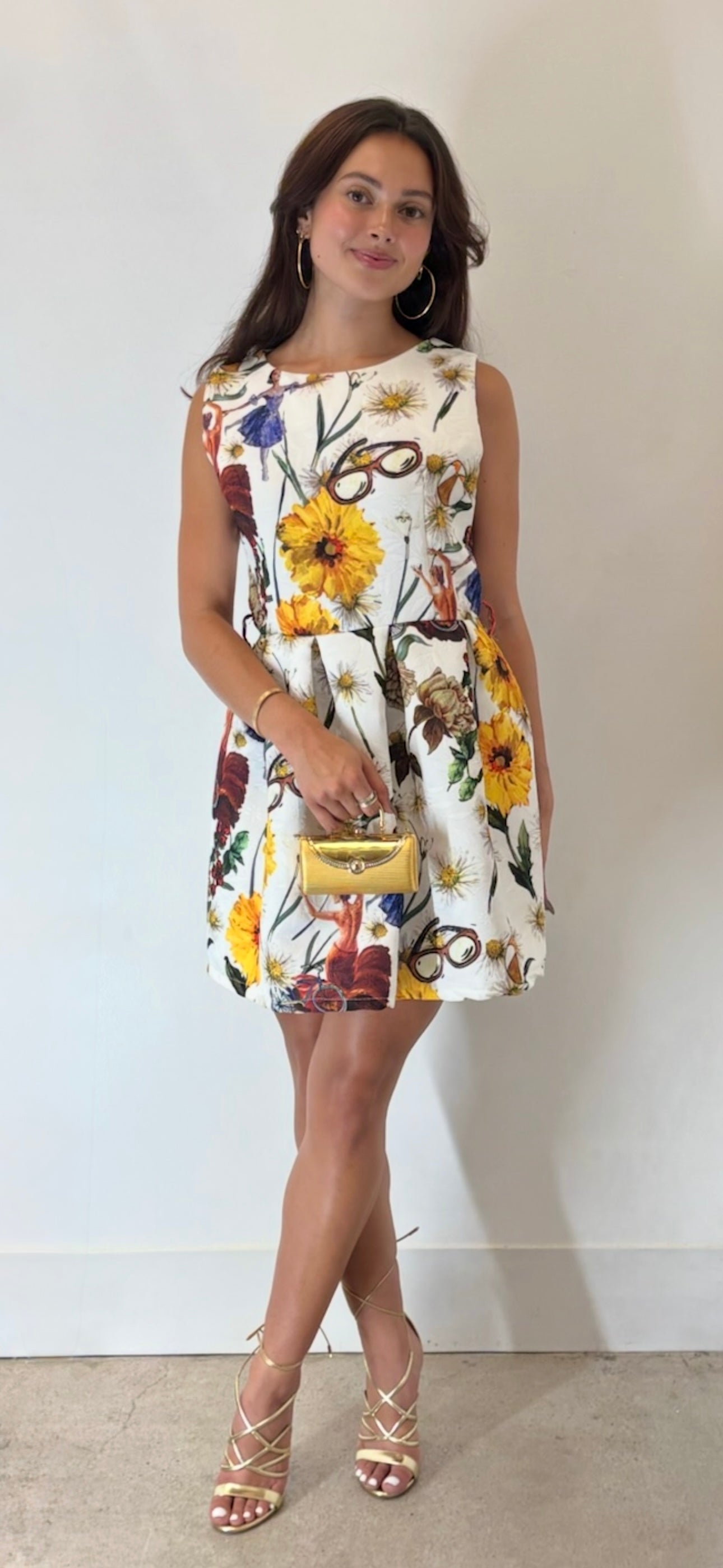 Italian Floral Jacquard Fit and Flare Mini Dress