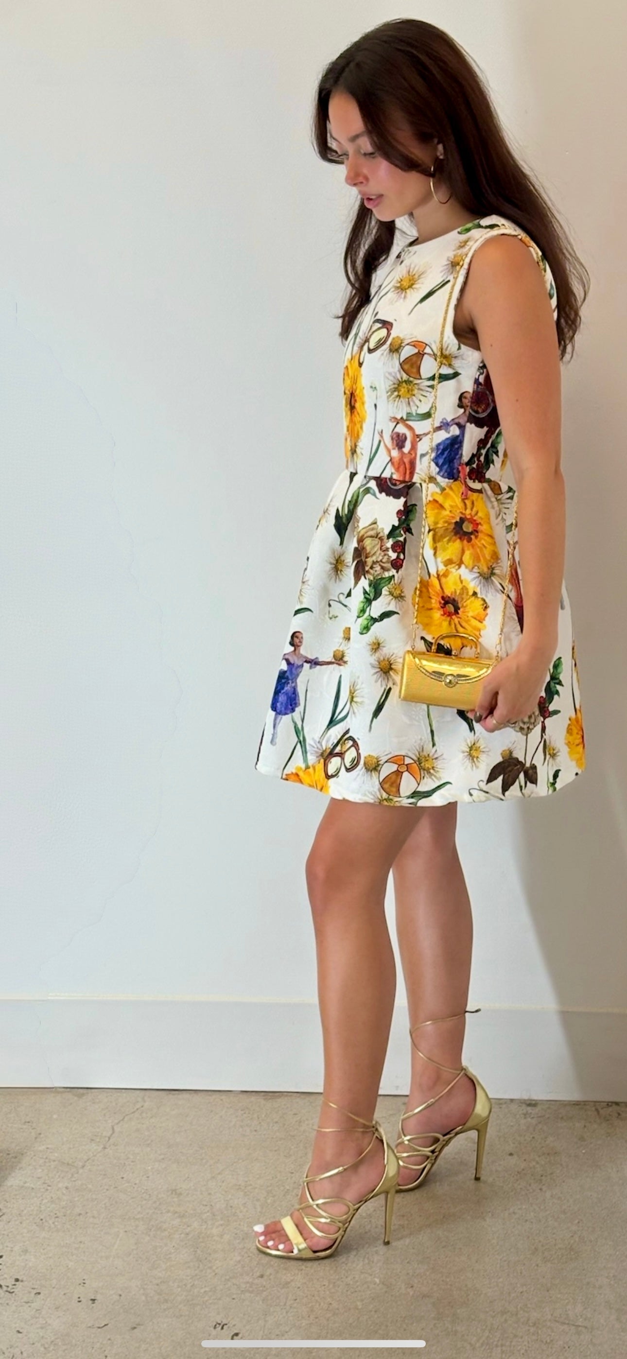 Italian Floral Jacquard Fit and Flare Mini Dress