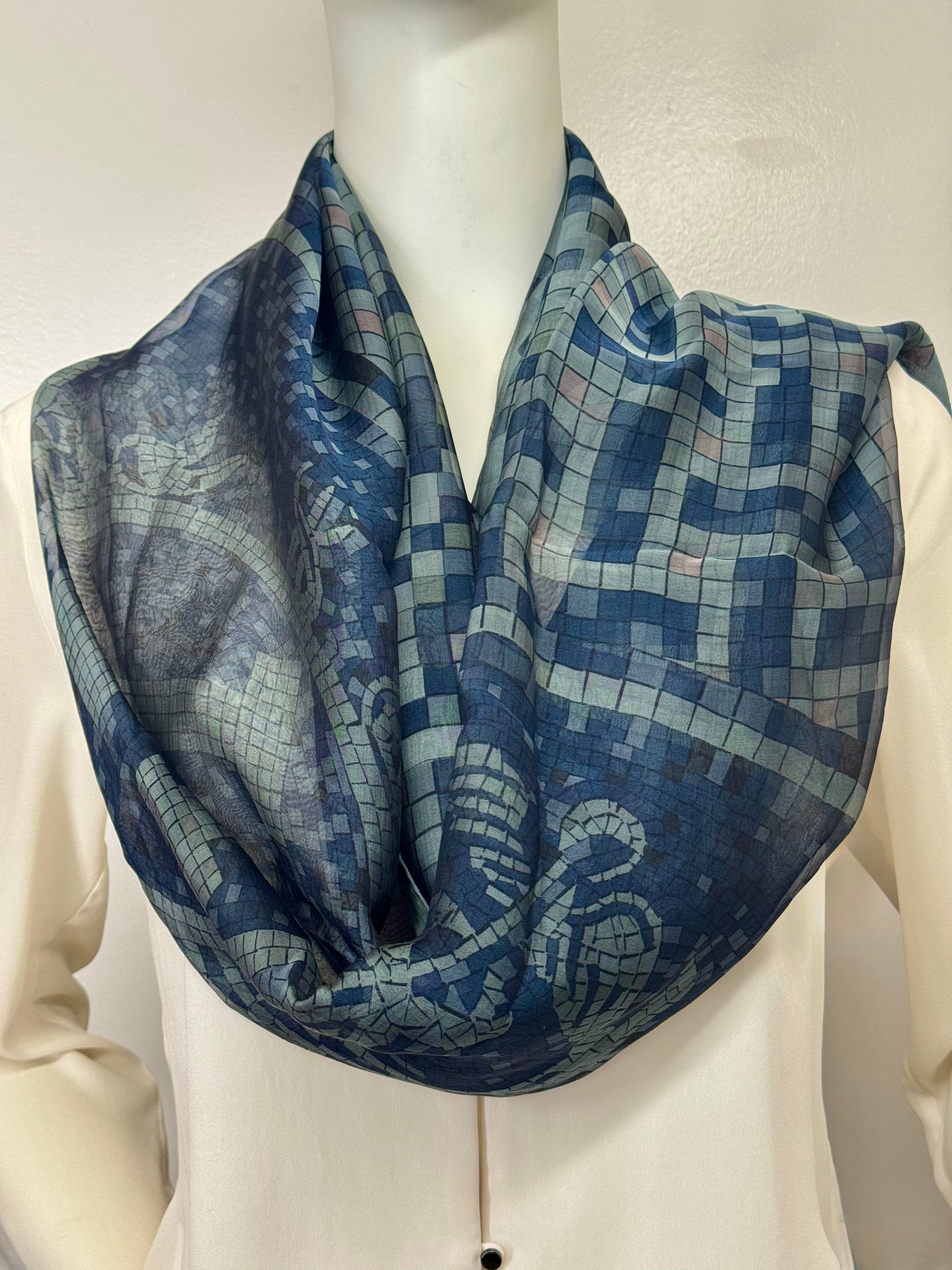 Hermès ‘Mosaique au 24’ Mosaic Scarf Blue & Slate Grey