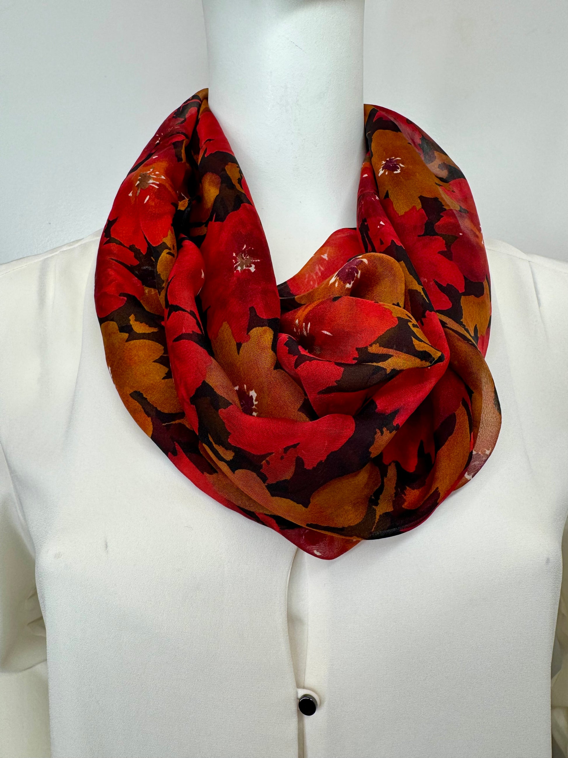 Hermès Burgundy Floral Silk Scarf