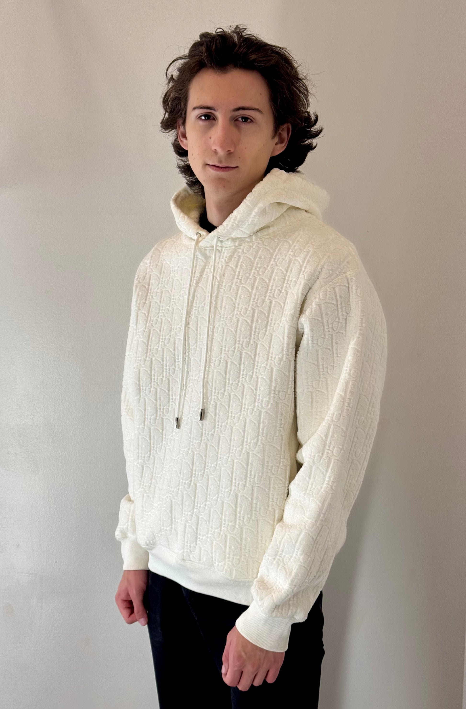 Dior “Ecru Oblique Plush” Hooded Sweatshirt