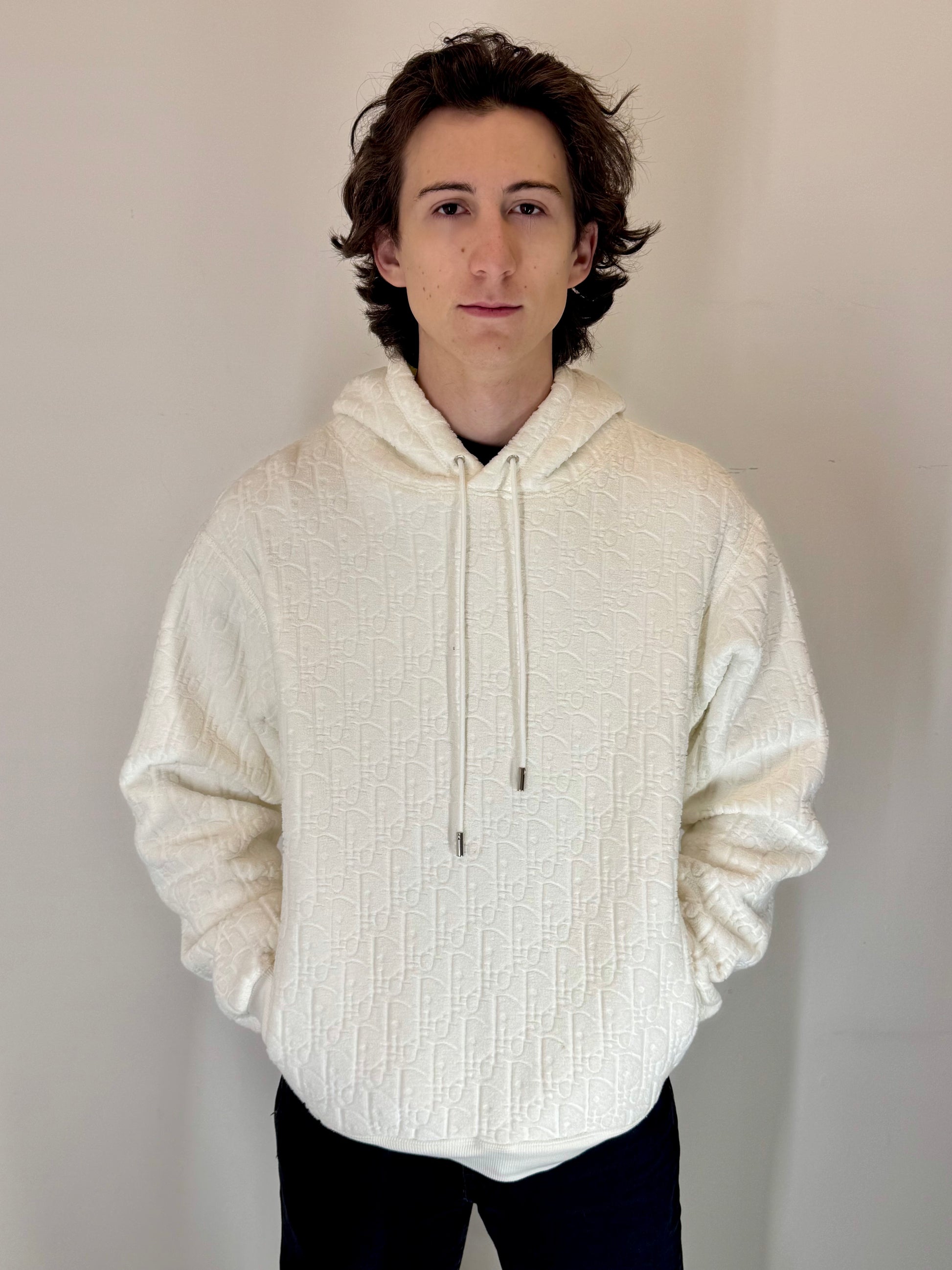 Dior “Ecru Oblique Plush” Hooded Sweatshirt