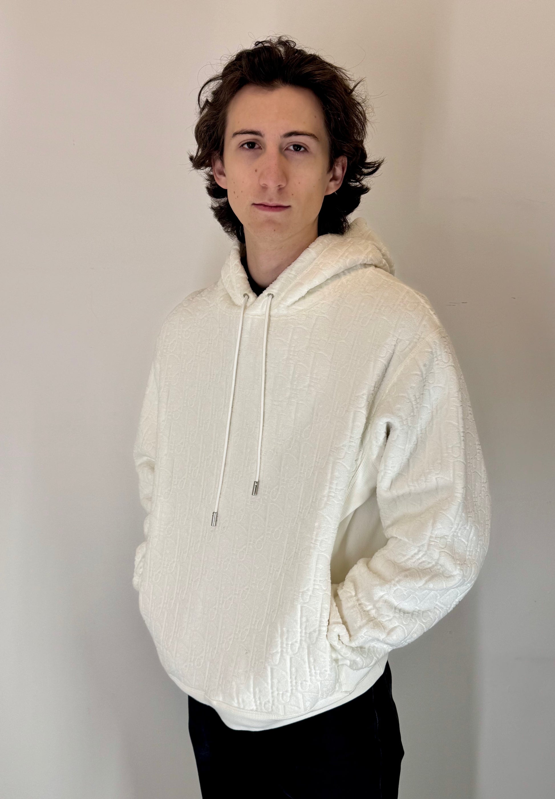 Dior “Ecru Oblique Plush” Hooded Sweatshirt