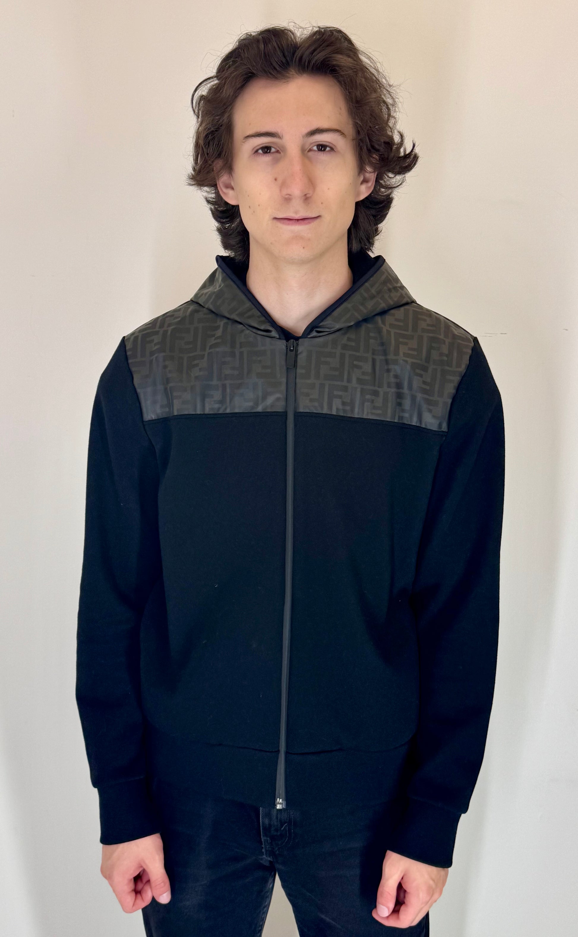 Fendi FF Mesh Panel Zip Up Hoodie (Black)