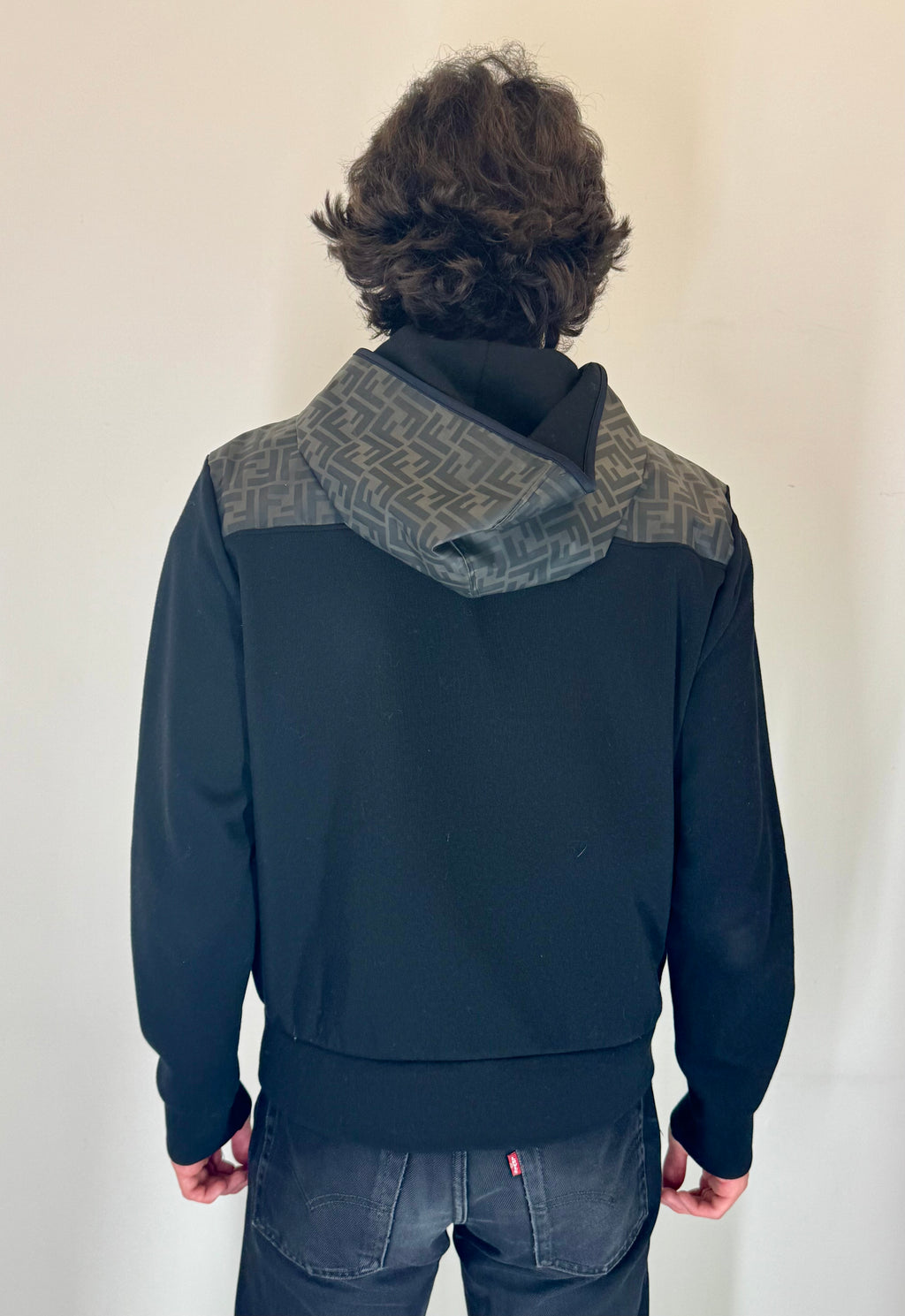 Fendi FF Mesh Panel Zip Up Hoodie (Black)