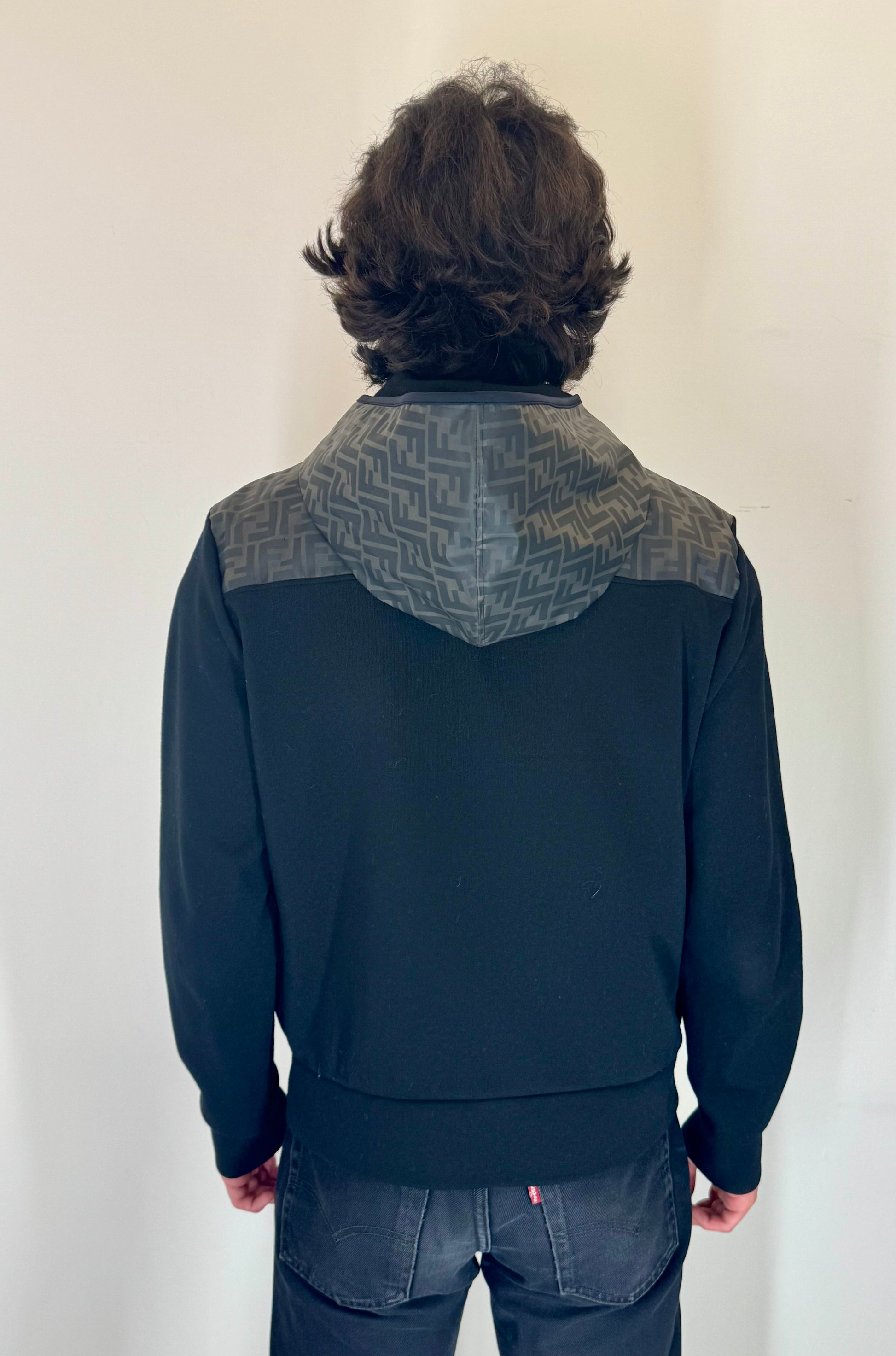 Fendi FF Mesh Panel Zip Up Hoodie (Black)