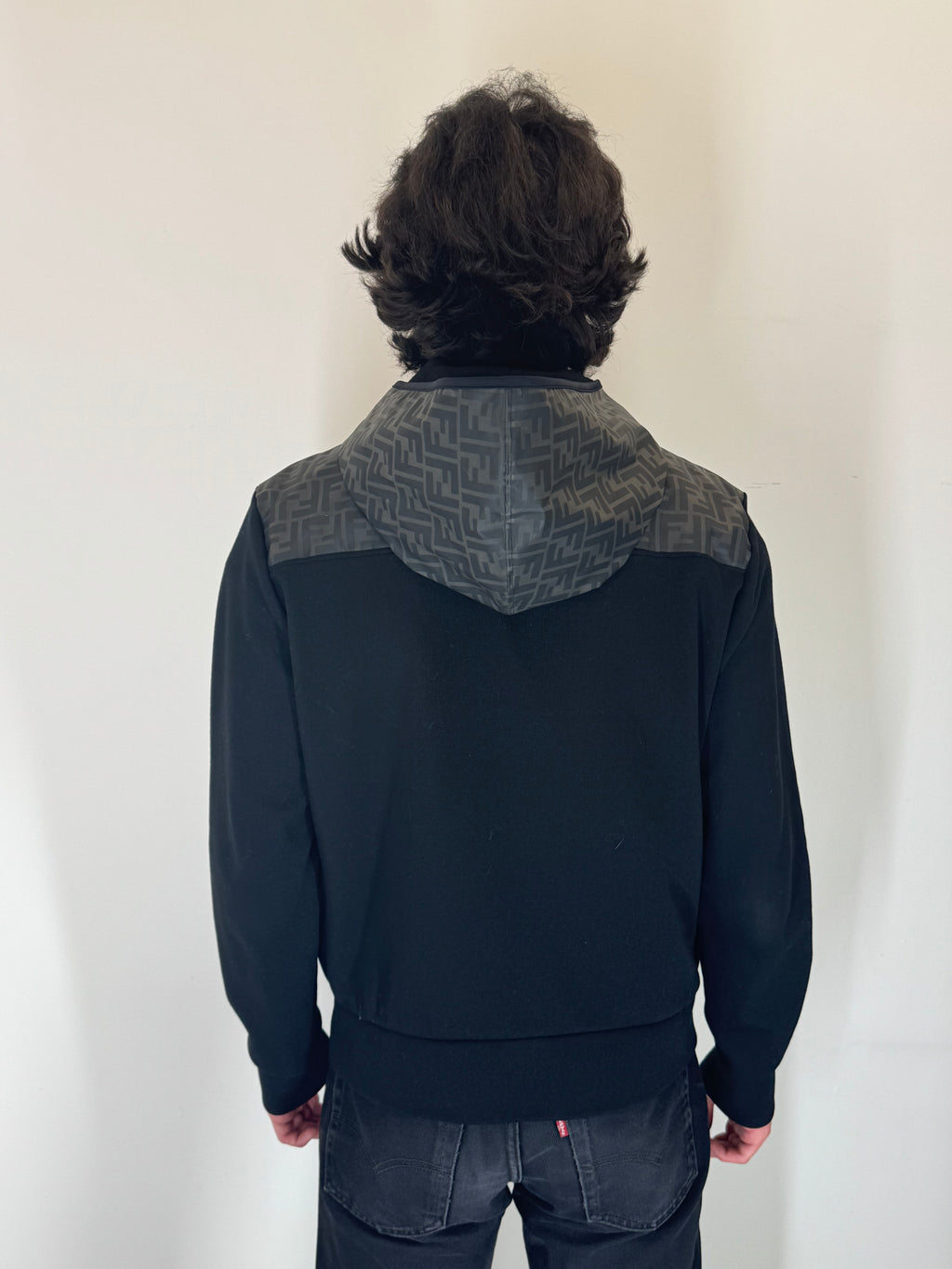 Fendi FF Mesh Panel Zip Up Hoodie (Black)
