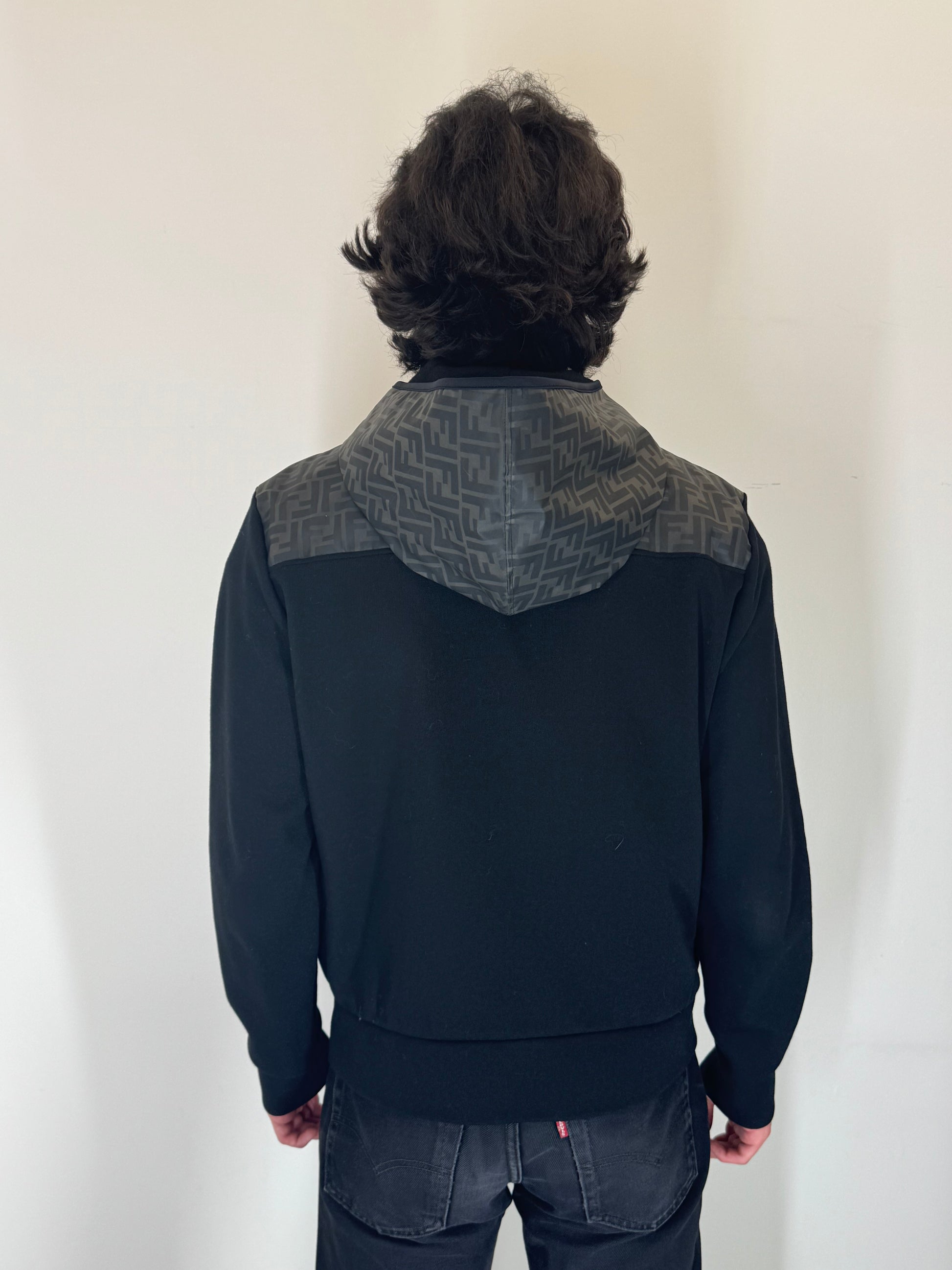 Fendi FF Mesh Panel Zip Up Hoodie (Black)