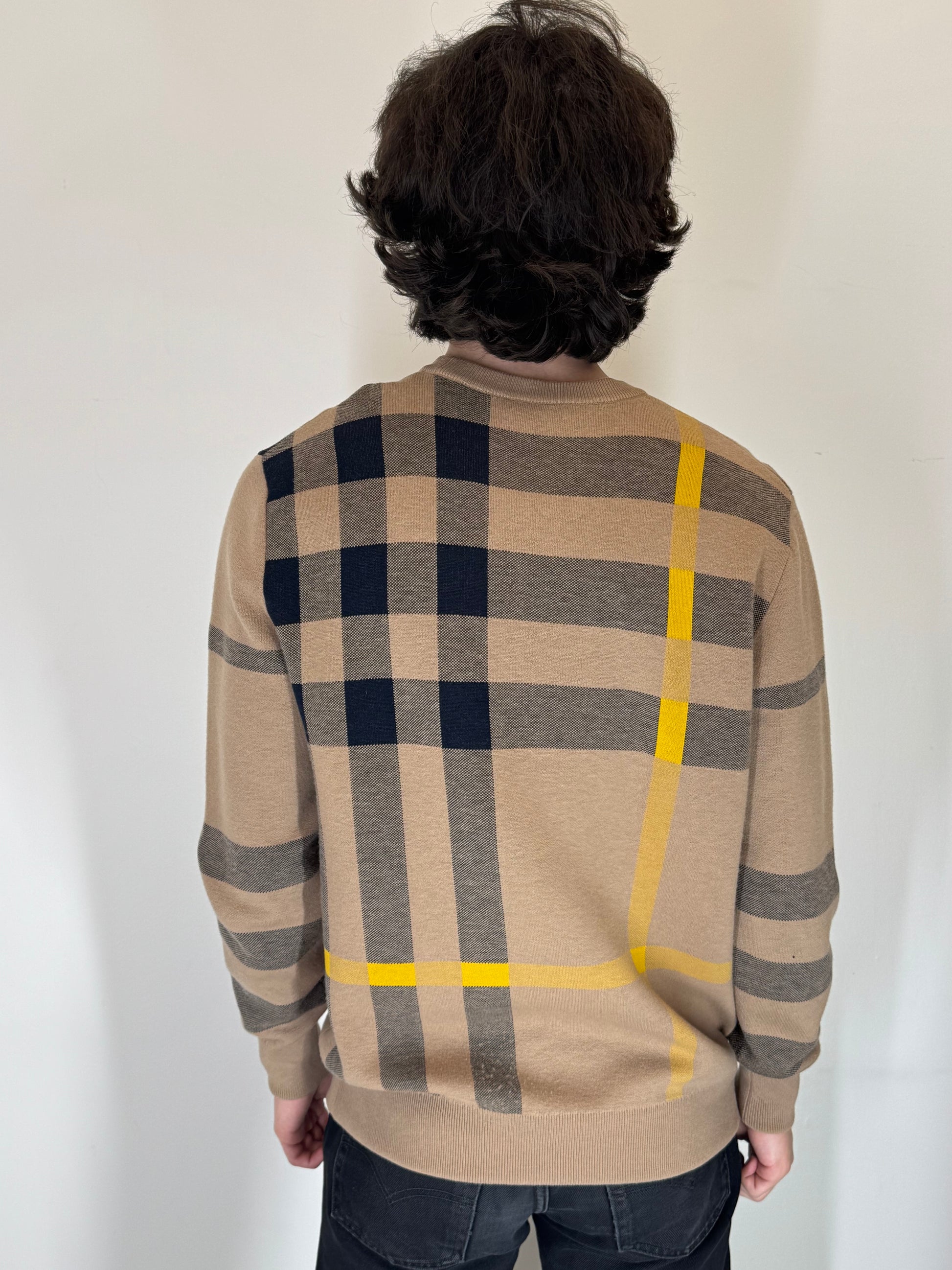 Burberry “Camel Heritage Check” Crewneck Sweater