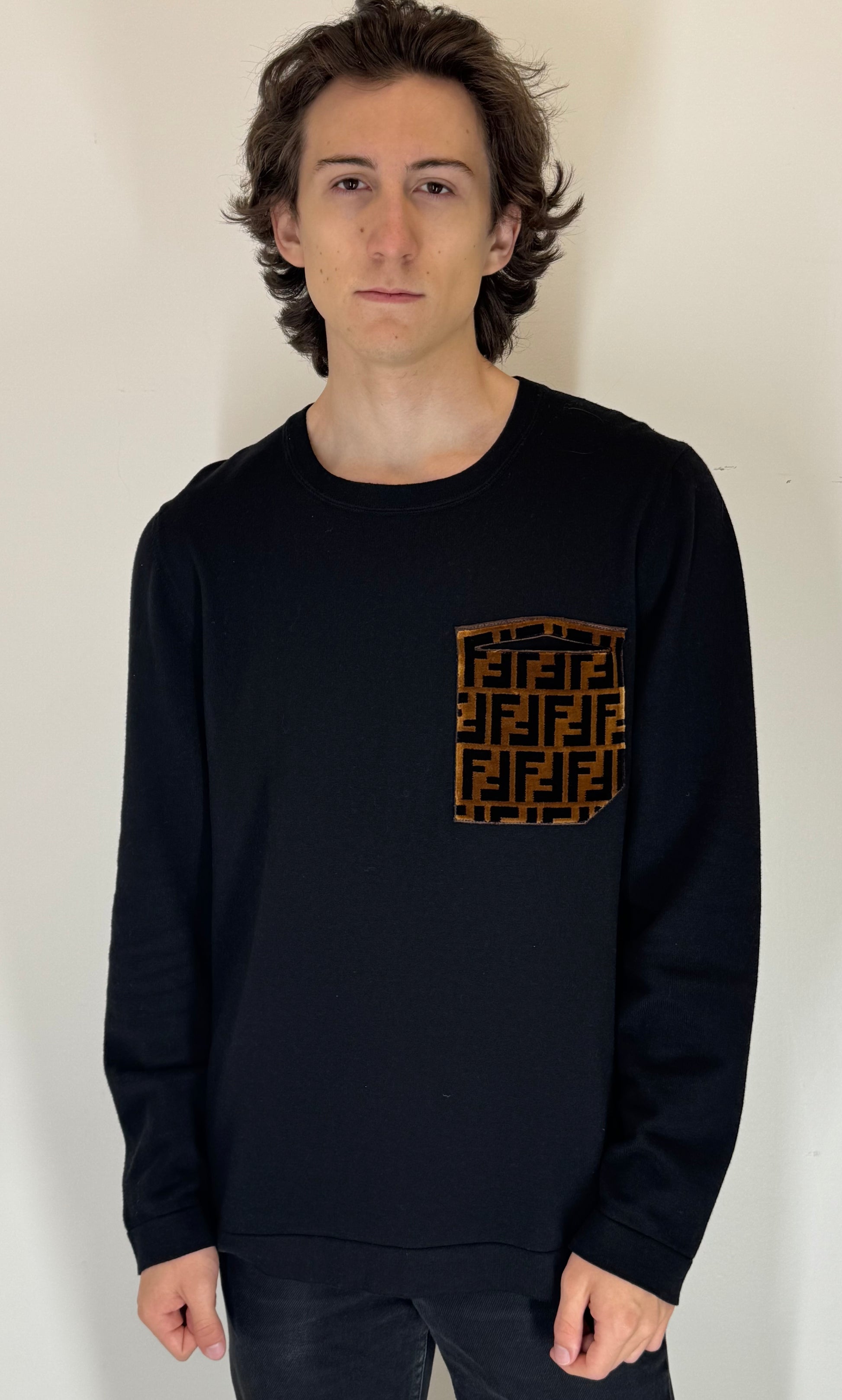Fendi “Velvet FF Pocket” Pocket Crewneck Sweater