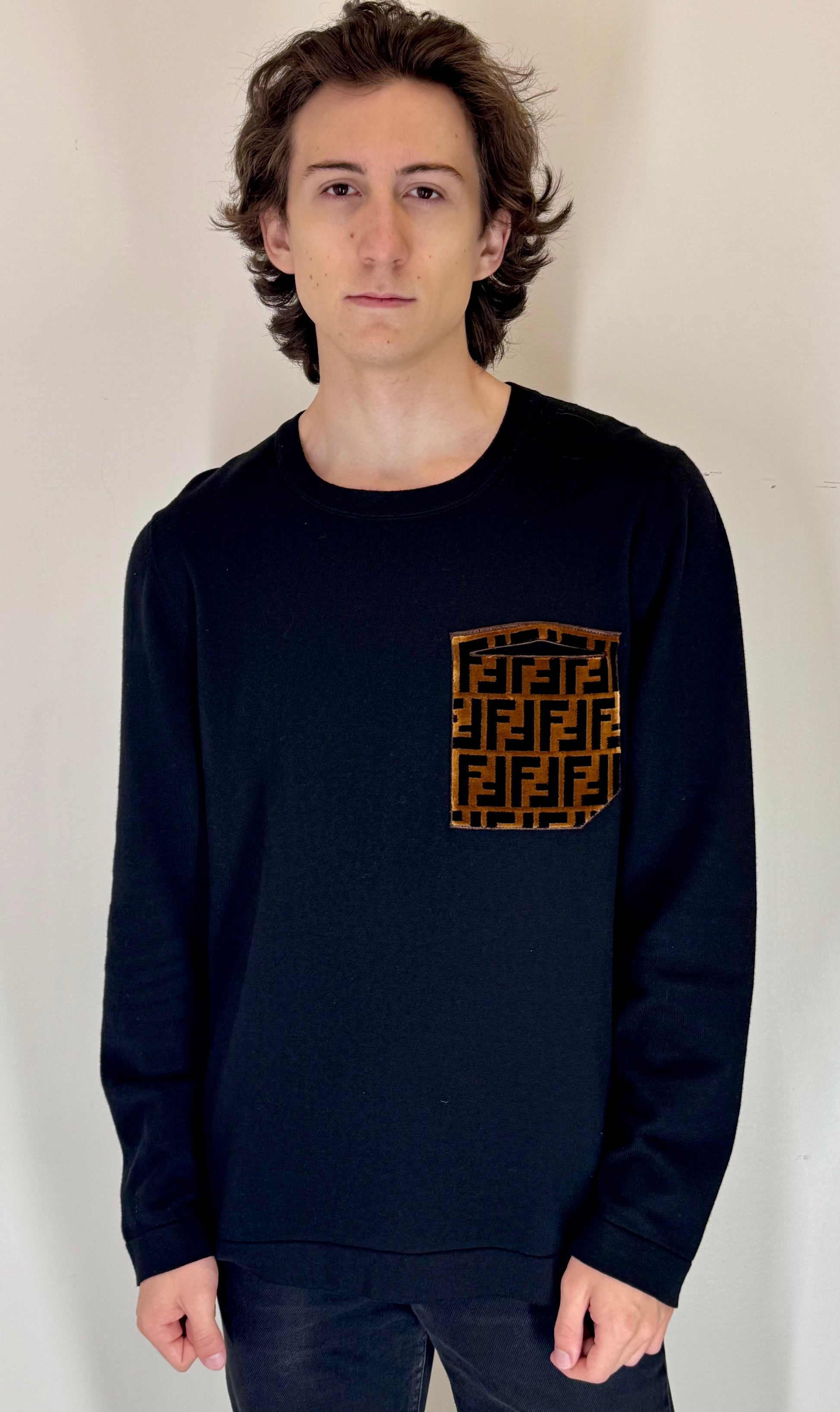 Fendi “Velvet FF Pocket” Pocket Crewneck Sweater