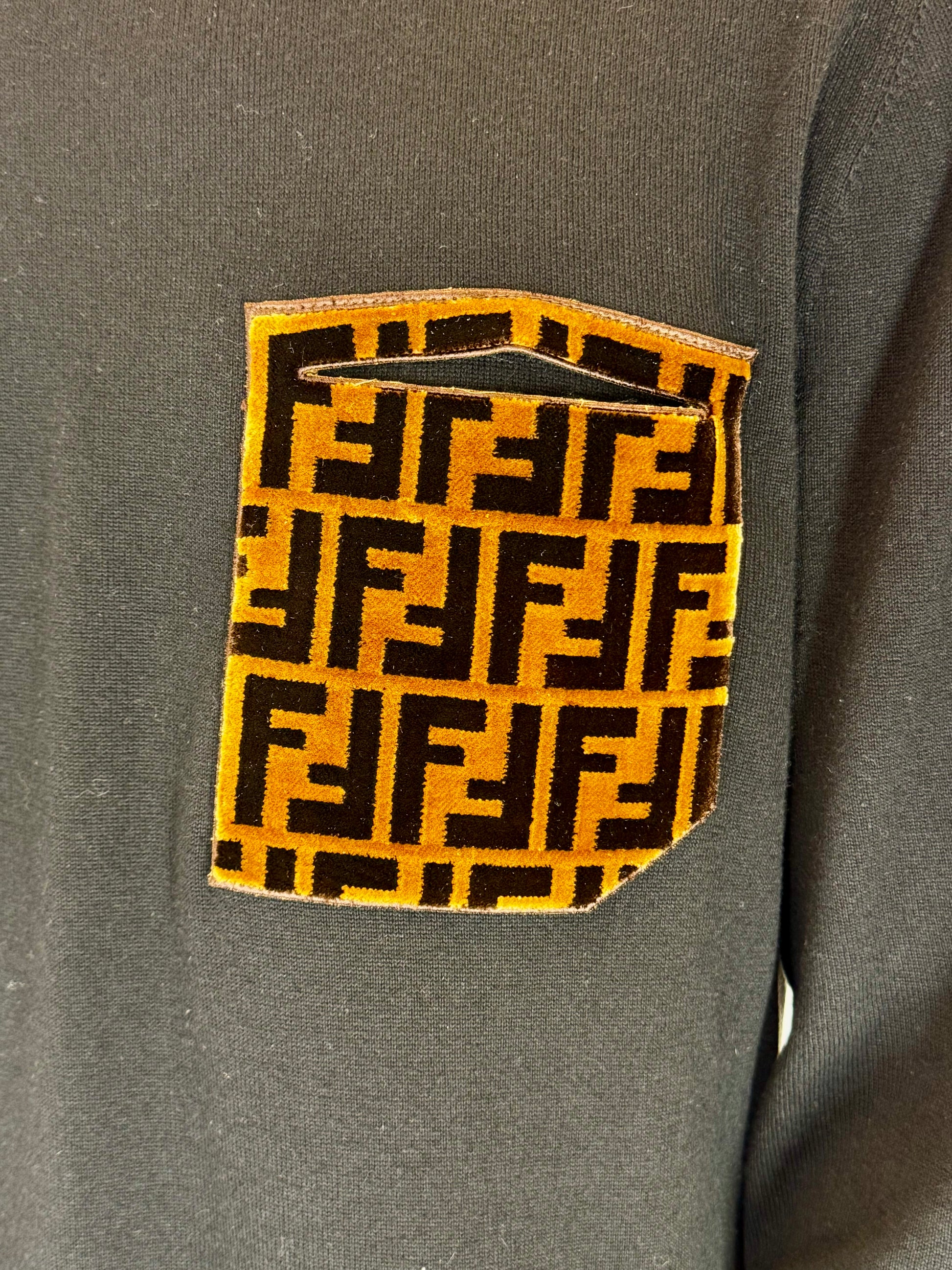Fendi “Velvet FF Pocket” Pocket Crewneck Sweater