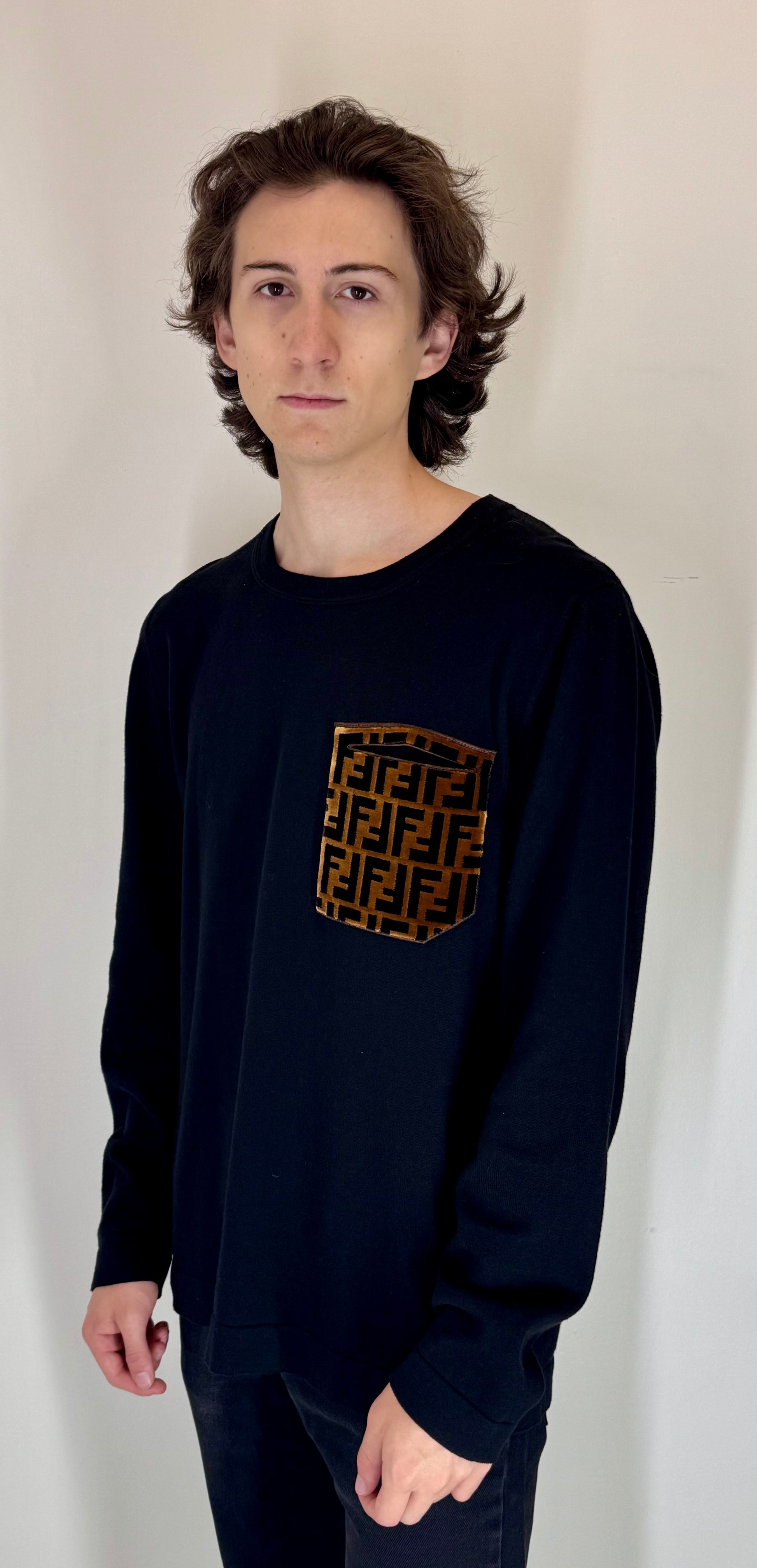 Fendi “Velvet FF Pocket” Pocket Crewneck Sweater