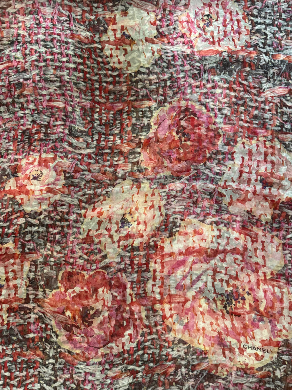 Chanel Silk Floral Tweed Scarf