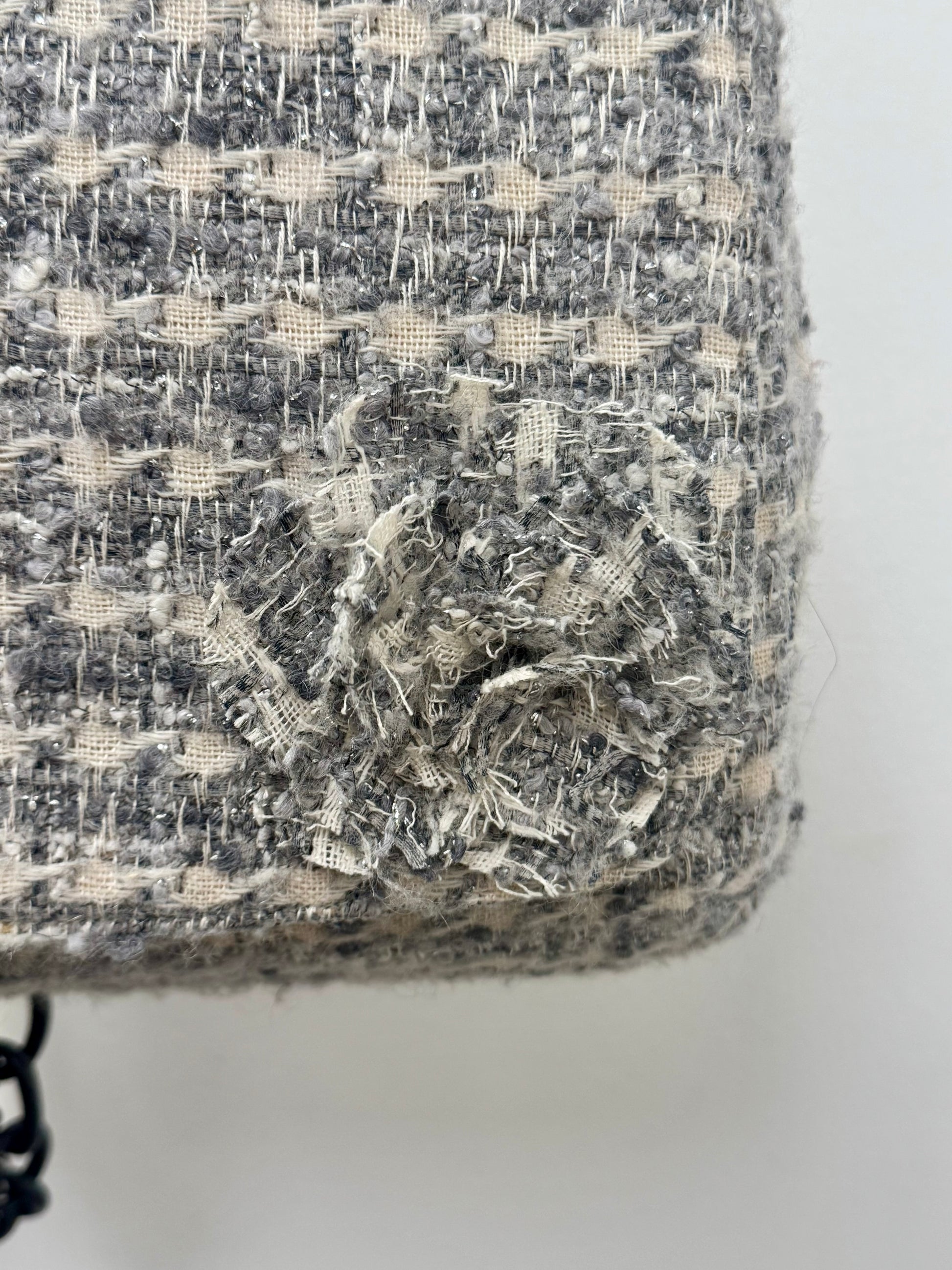 Chanel Grey Tweed Camellia Messenger Shoulder Bag