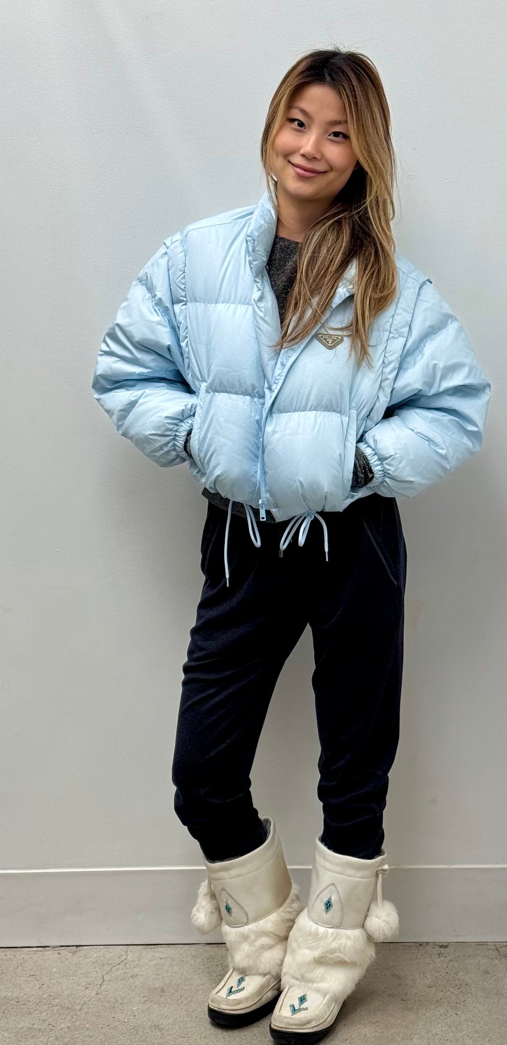 Astral Blue Prada Convertible Cropped Down Jacket
