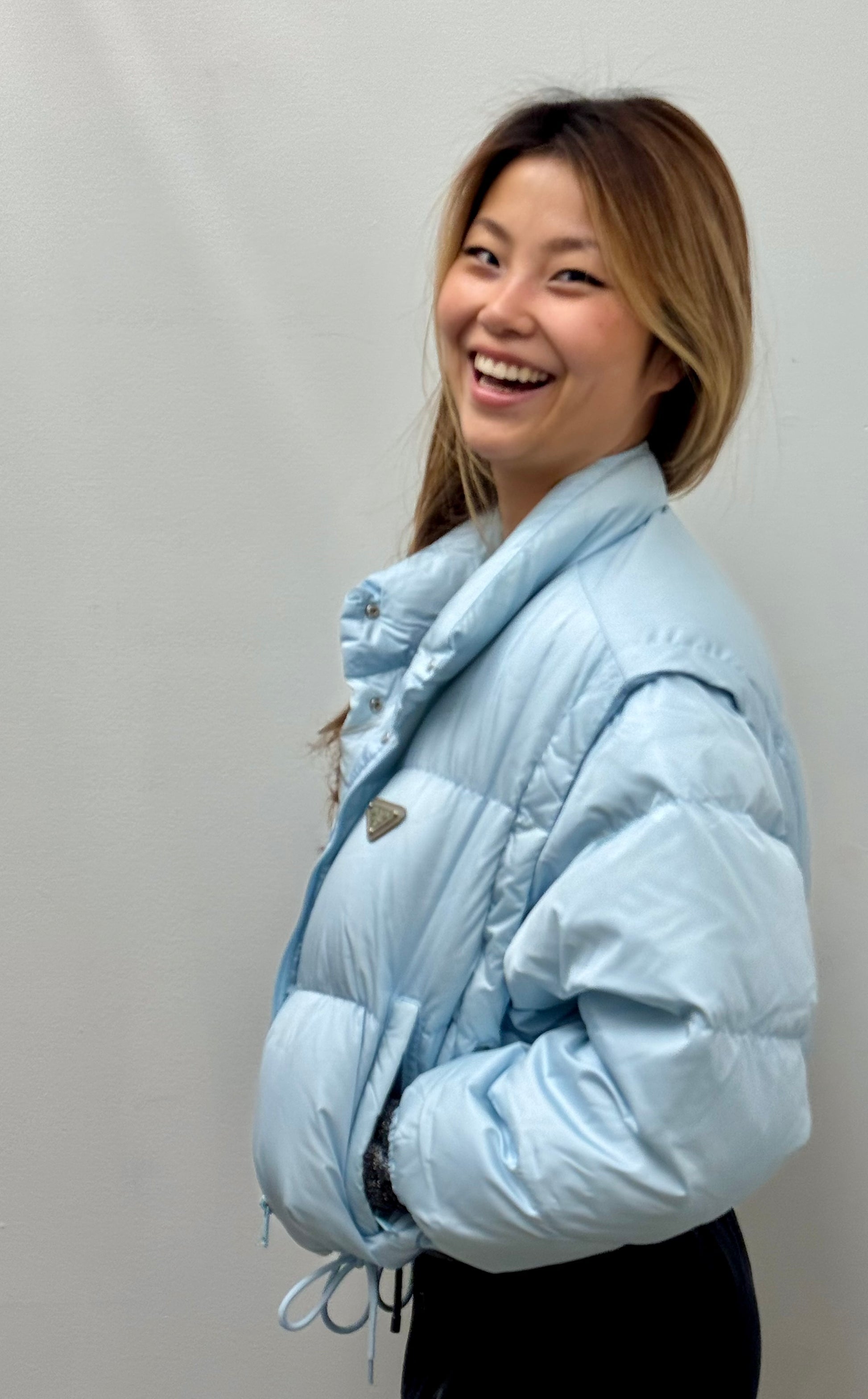 Astral Blue Prada Convertible Cropped Down Jacket