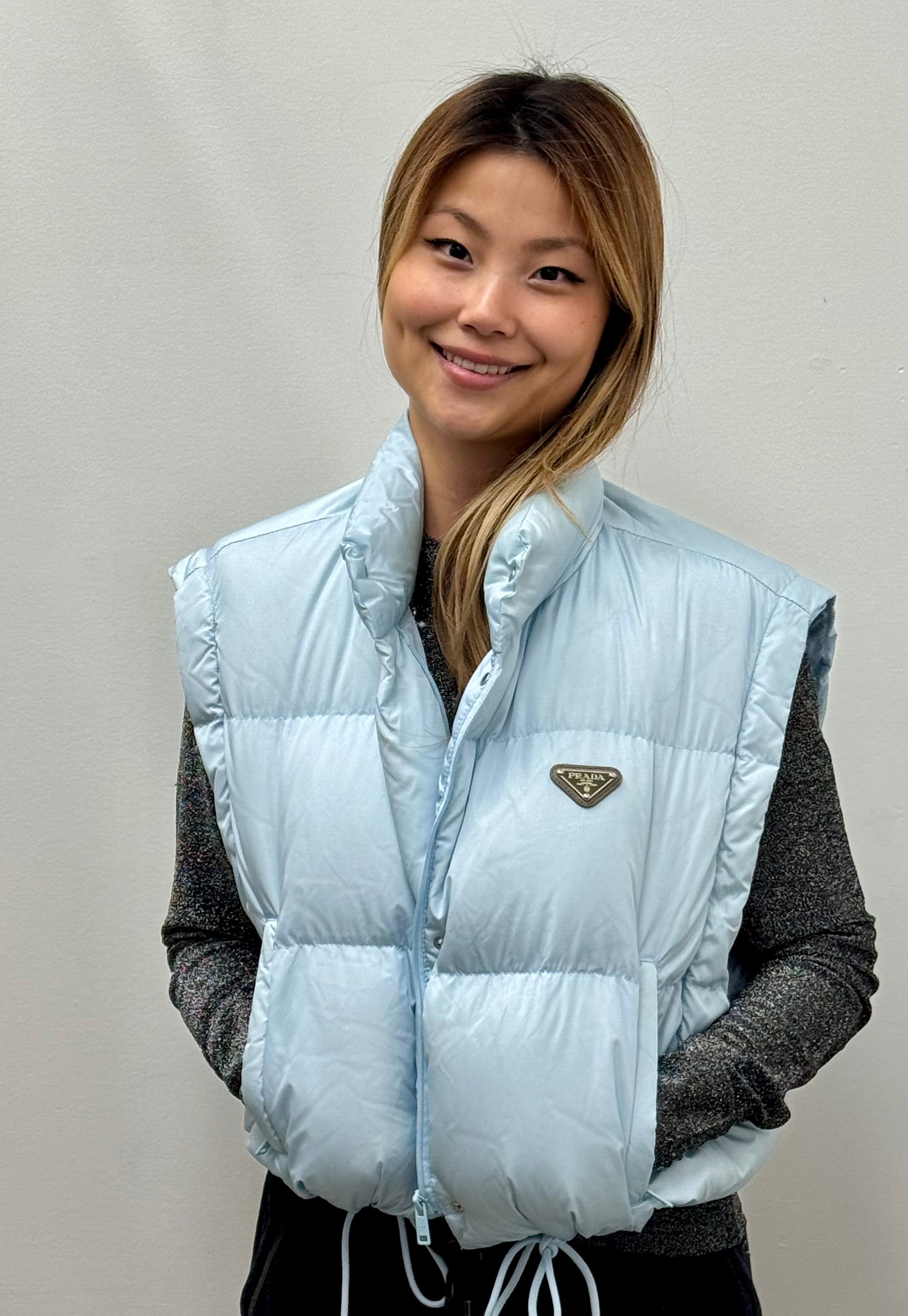 Astral Blue Prada Convertible Cropped Down Jacket