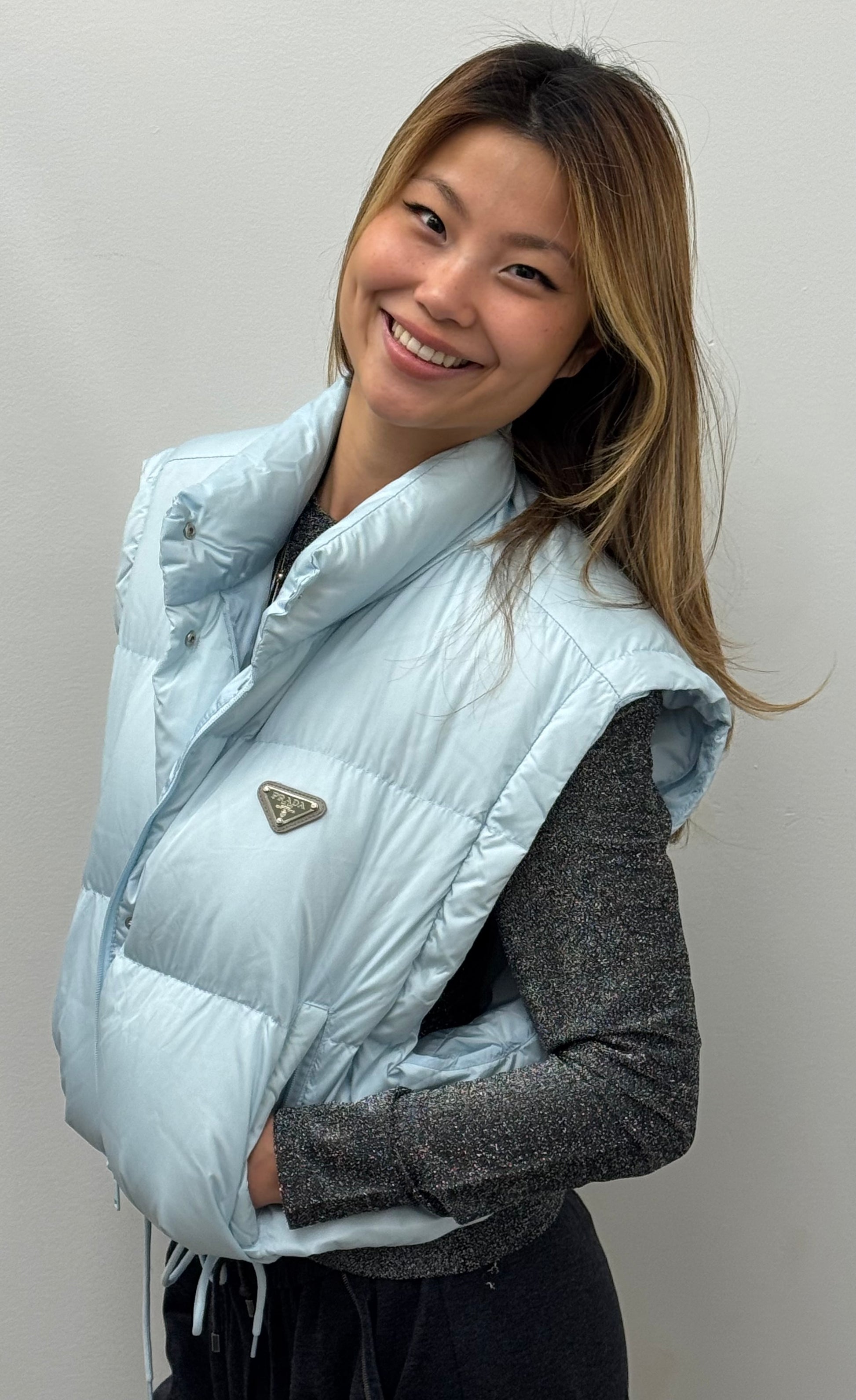 Astral Blue Prada Convertible Cropped Down Jacket