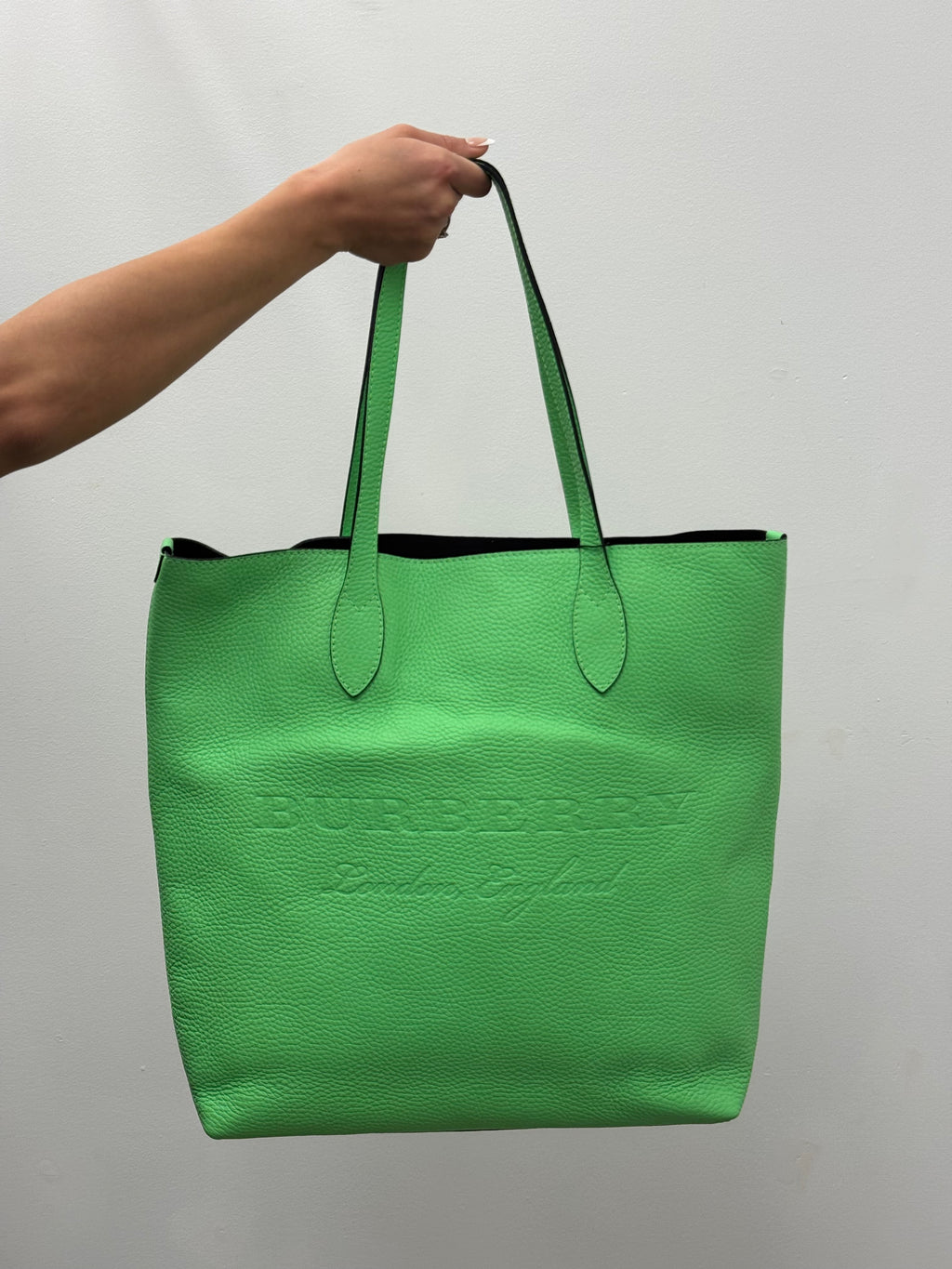 Burberry Neon Green Grainy Leather Remington Tote Bag