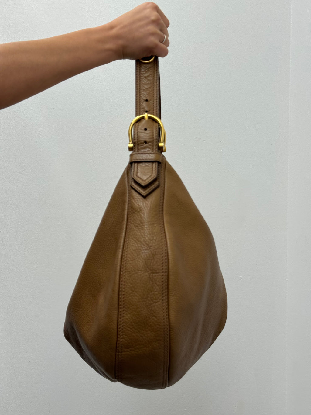 Burberry Tan Pebbled Leather Pleated Hobo Bag