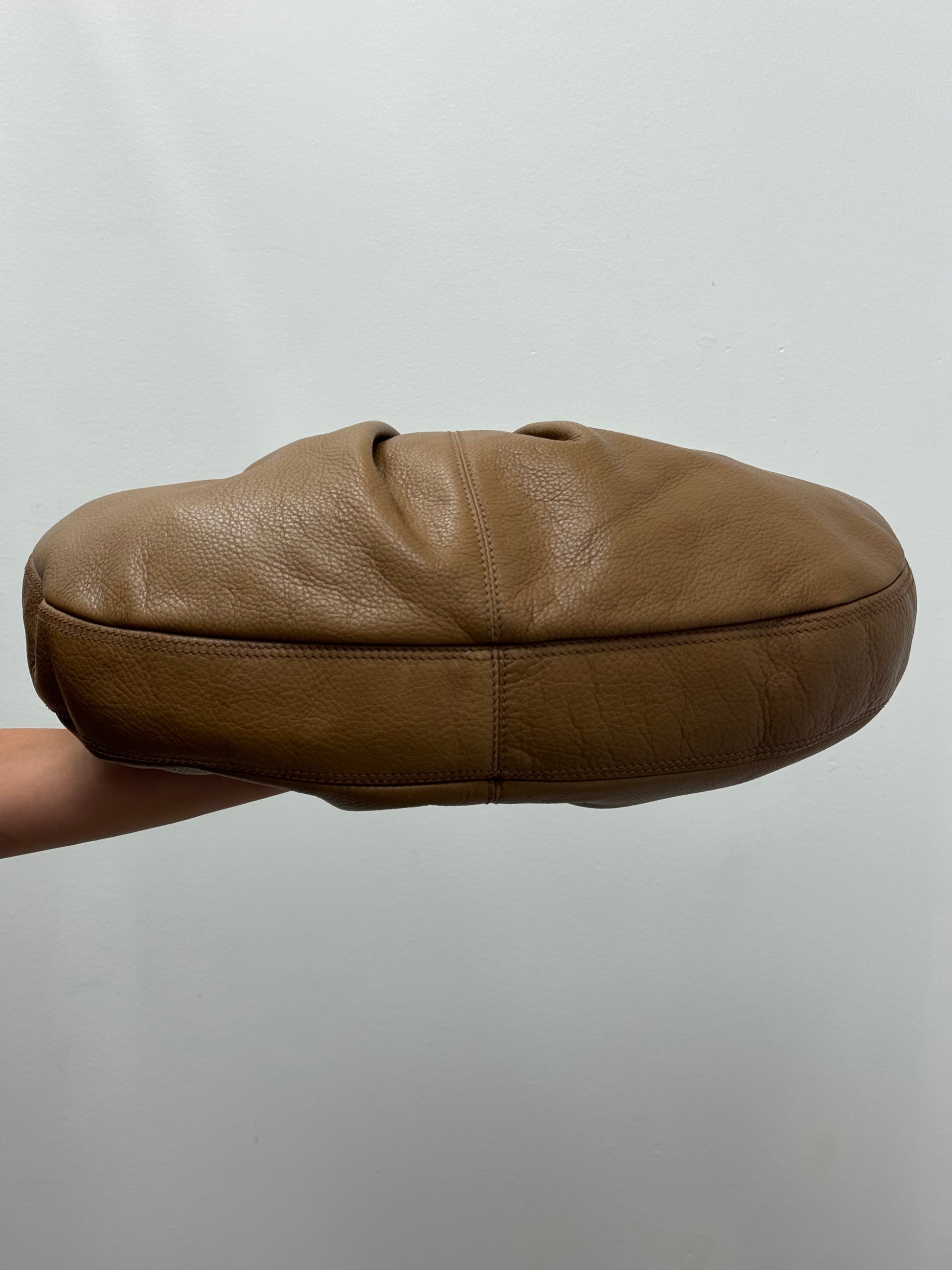 Burberry Tan Pebbled Leather Pleated Hobo Bag