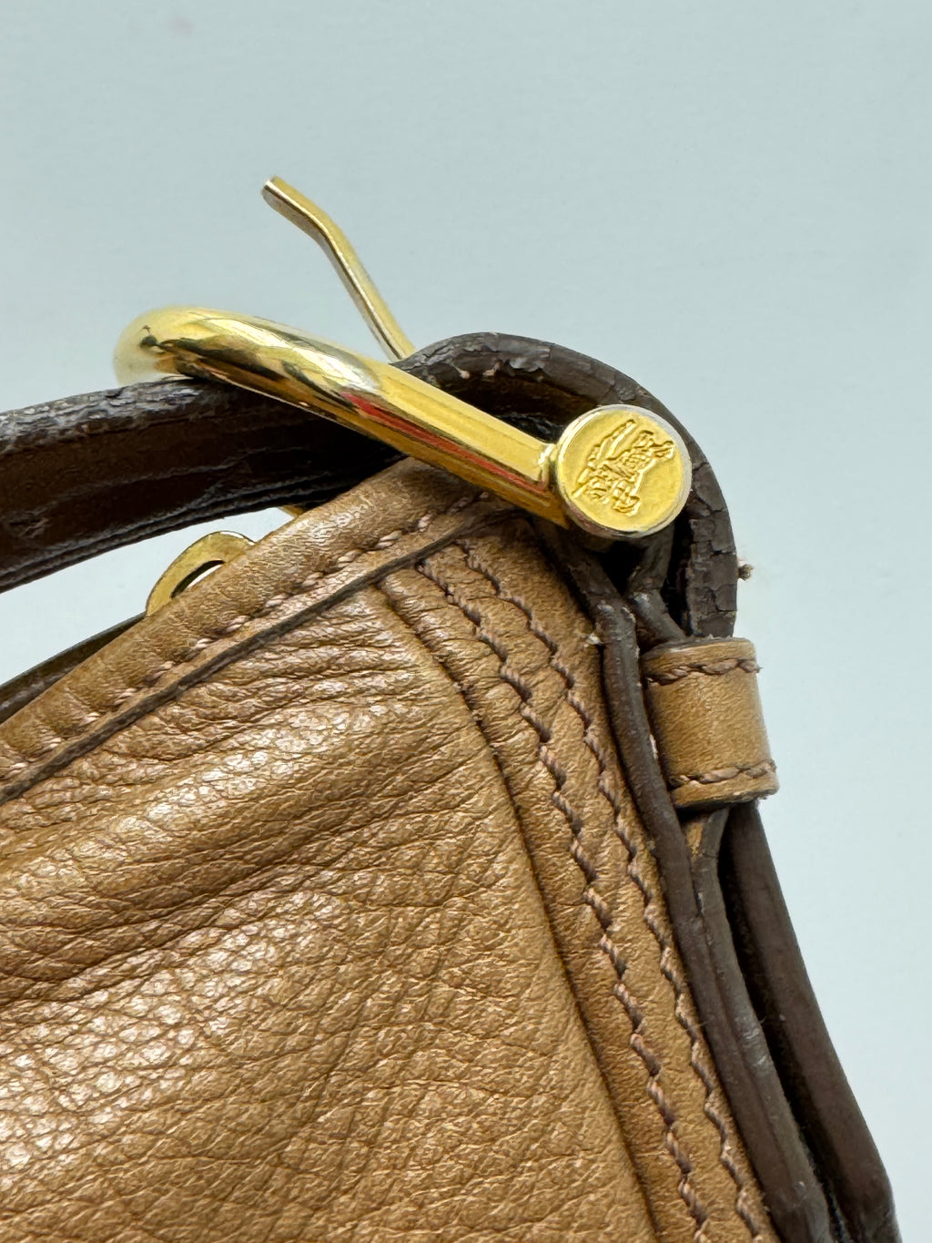 Burberry Tan Pebbled Leather Pleated Hobo Bag